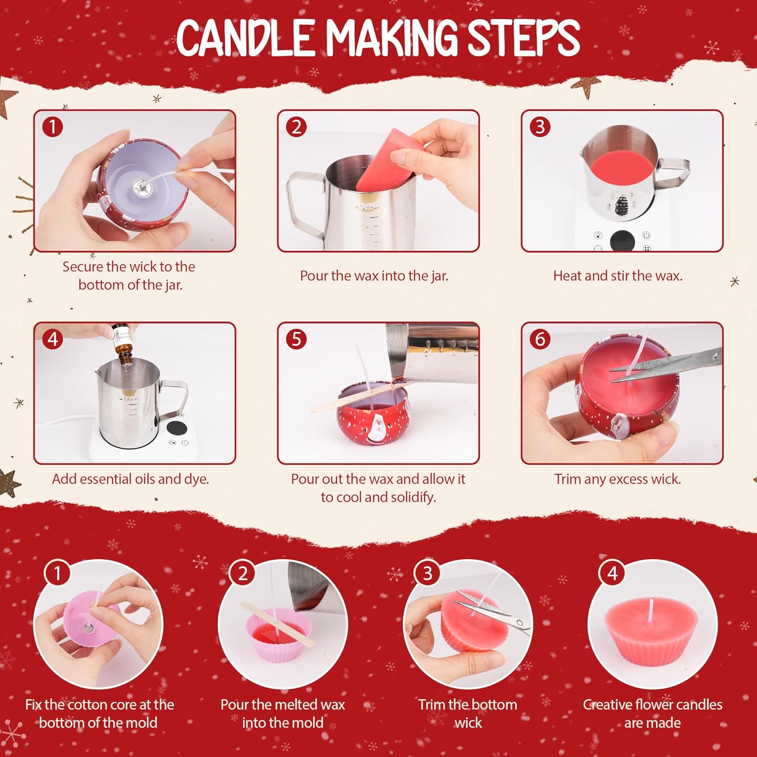 Kerzen Selber Machen Set,DIY Kerzenherstellung Kit,Duftkerze Geschenke Set mit 500g Bienenwachs,Kerzen Schmelztopf,9 Kerzendosen,6 Duftöl,3 Silikonformen,100Candle Wicks ,Rührlöffel,Dochthalter