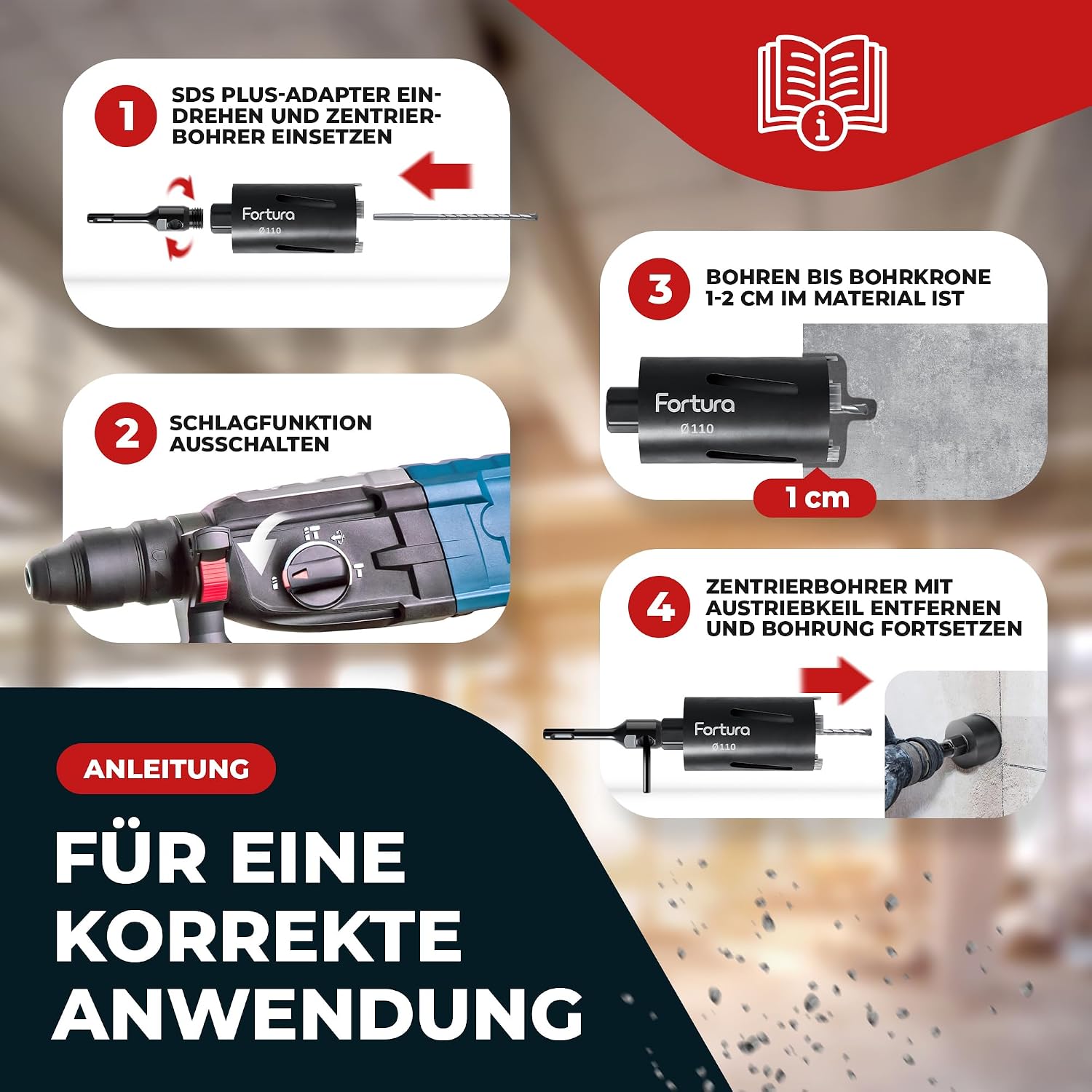 Kernbohrer/Bohrkrone Ø32-162mm / 200mm Länge/SDS Plus/Dosenbohrer/Diamantbohrkrone/Bohrkrone Steckdose/Kernlochbohrer/Diamant