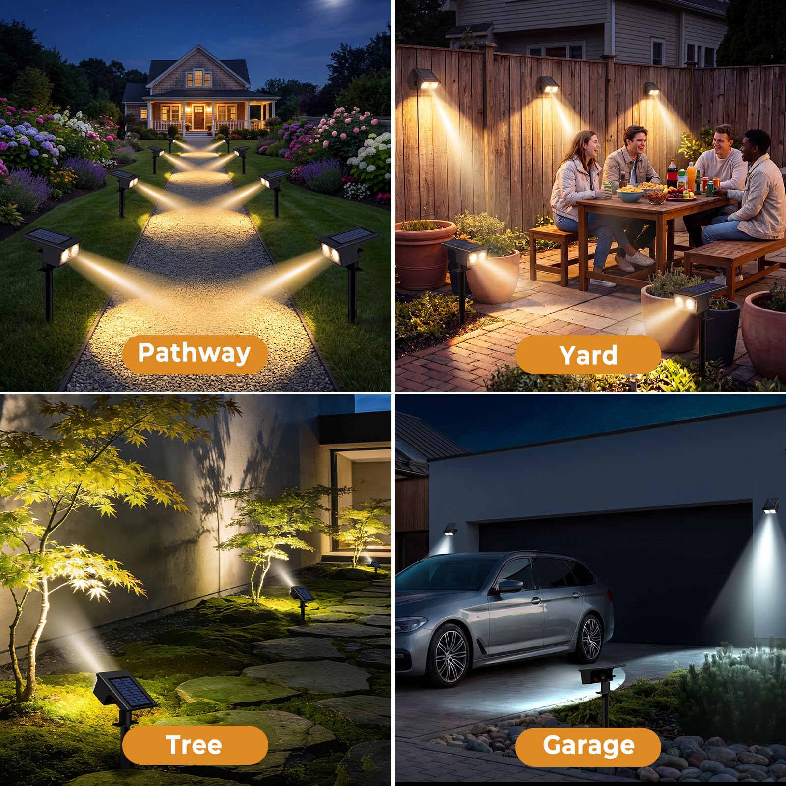 Solarlampen für Außen, 3000/4500/6000K Solarstrahler für Außen Garten 3 Farben IP65 Wasserdicht LED Solar Strahler Gartenleuchten, Solarleuchten für Outdoor Baum Rasen Weg Hof Garage