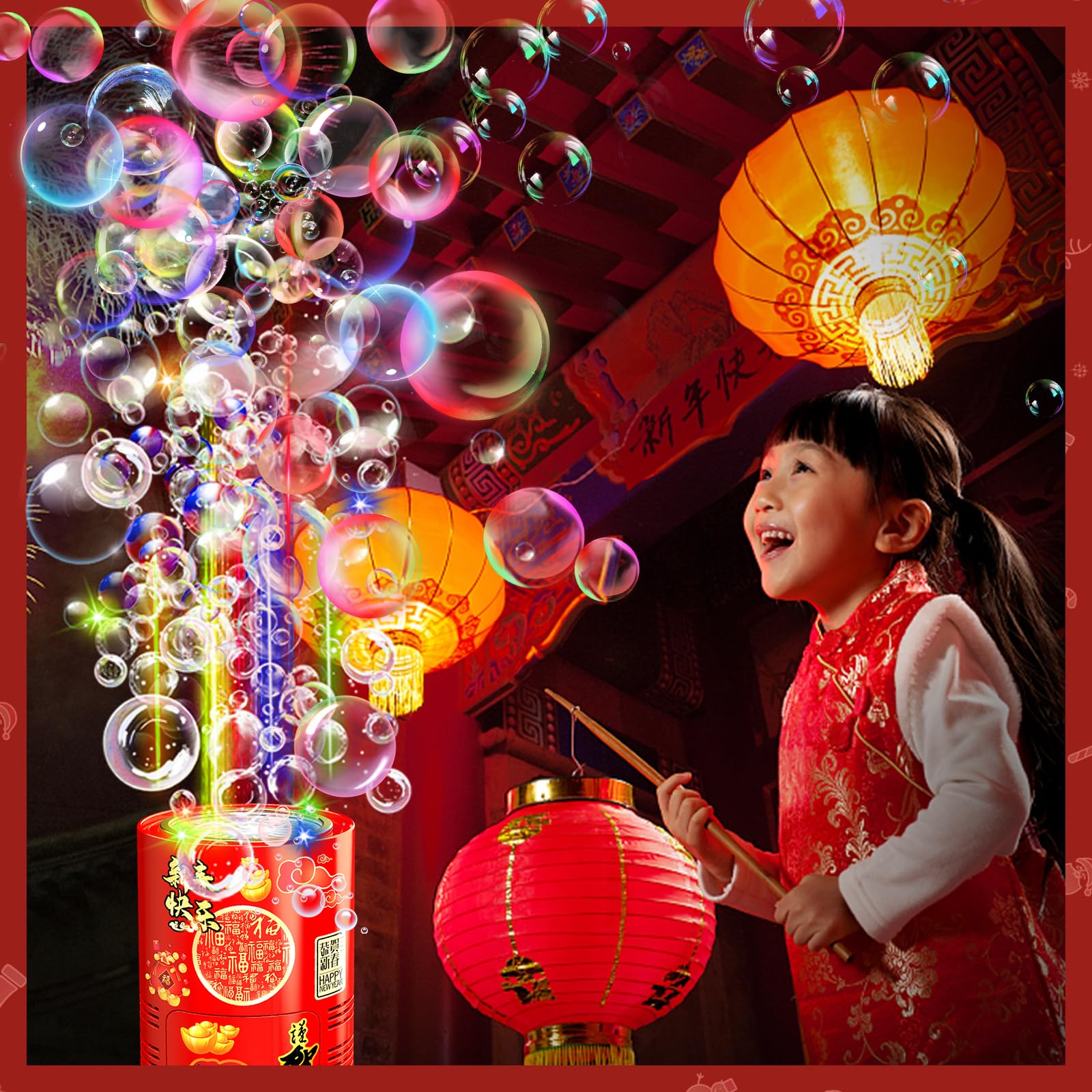 Feuerwerks Seifenblasenmaschine (13 Löcher) mit Lichtern, Luftblasen Wunderkerzen Geburtstagsdeko, Automatischer Seifenblasen Maschine für Kinder Party Hochzeit Geburtstag Chinesisches Neujahrsfest