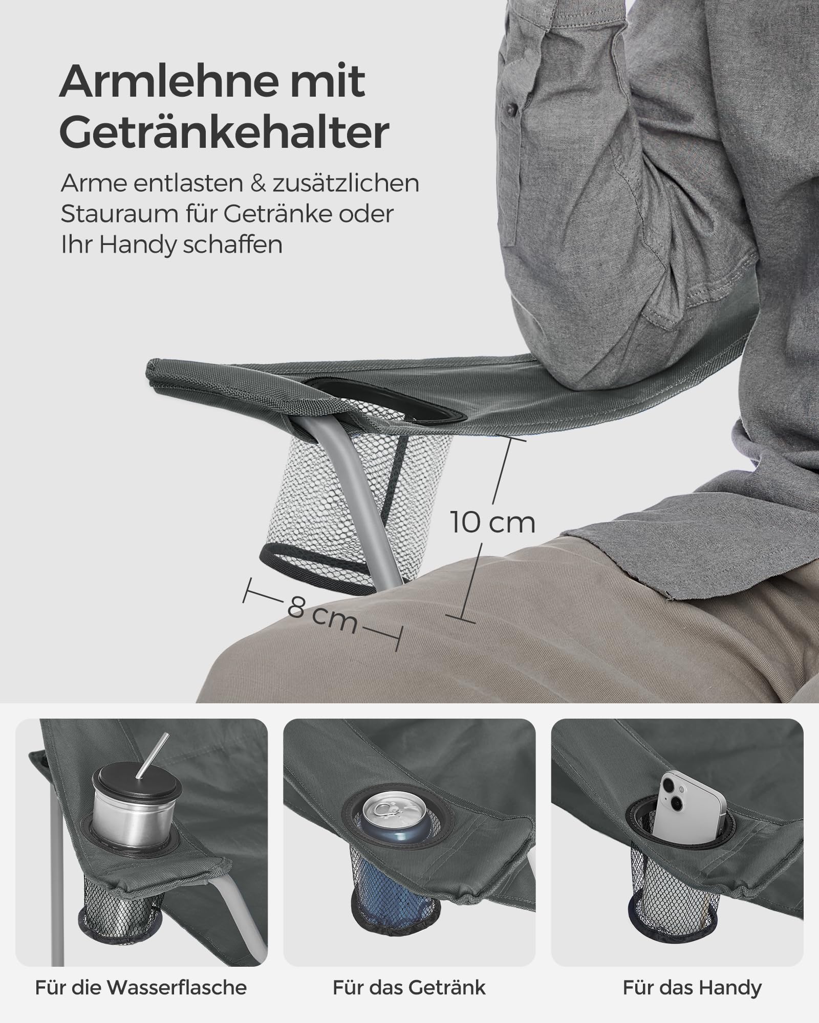 2er Set Klappstuhl Campingstuhl Bequeme Schwerlaststruktur bis 150kg belastbar mit Getränkehalter Outdoor Stuhl