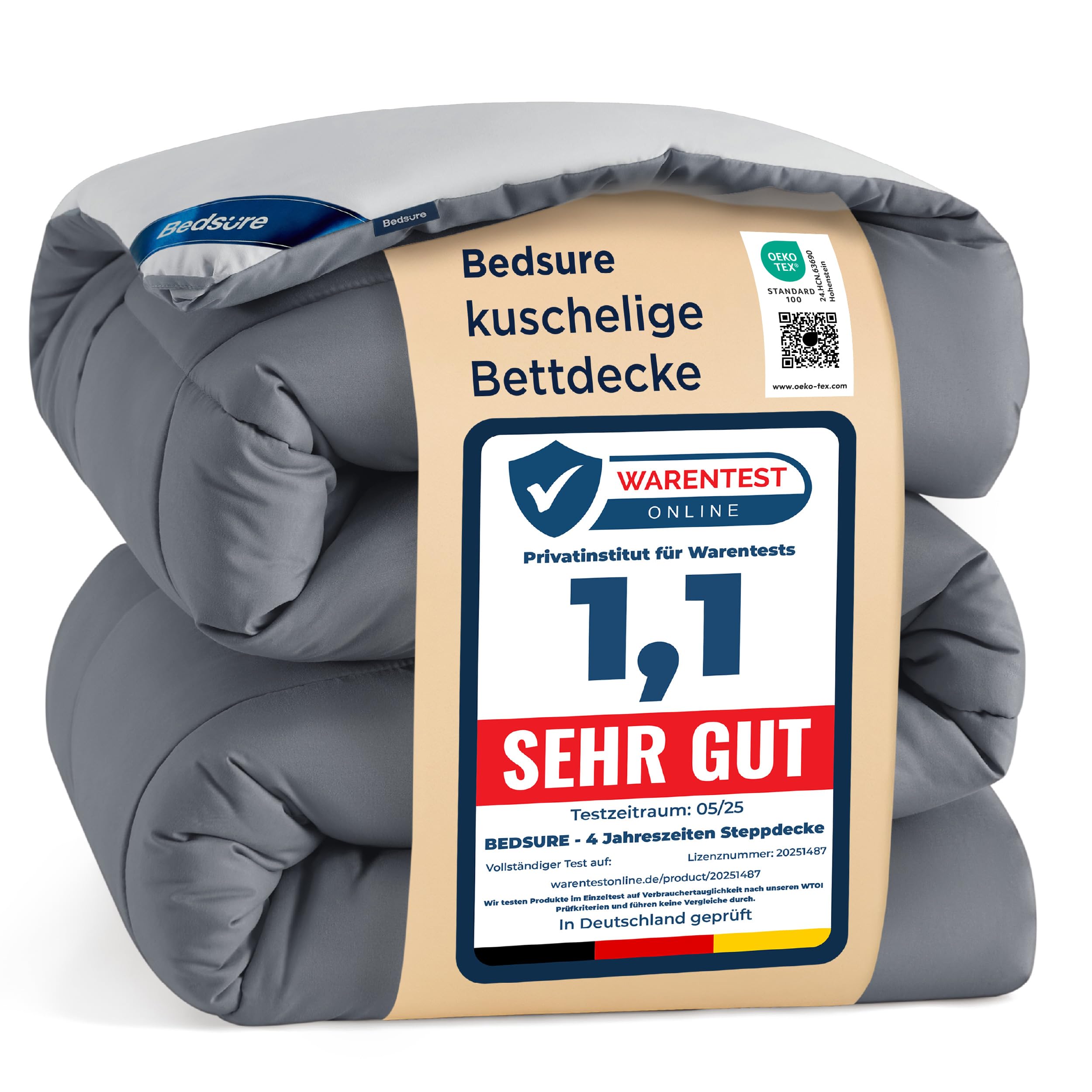 BEDSURE Bettdecke Ohne  - Bettdecke für Allergiker, Warm & Gemütlich Ganzjahresdecke 300GSM Füllung, Waschbare Duvet für 4 Jahreszeiten, Grau/Hellgrau