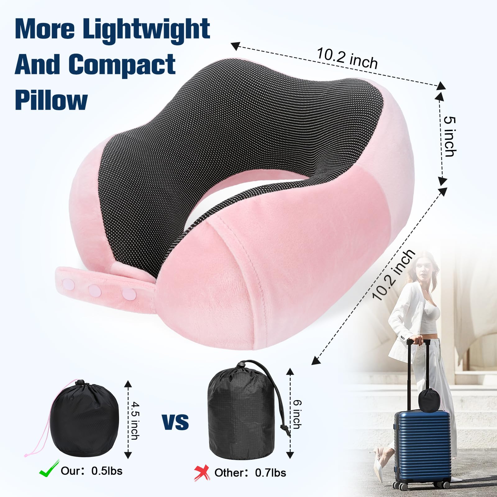 Cirorld Nackenkissen Flugzeug, Nackenhörnchen Erwachsene, Reisekissen Memory Foam, Verstellbares Kompaktes Nackenkissen Reise, Ergonomisches Weich Atmungsaktiv mit Ohrstöpseln, Augenmaske,Tragetasche