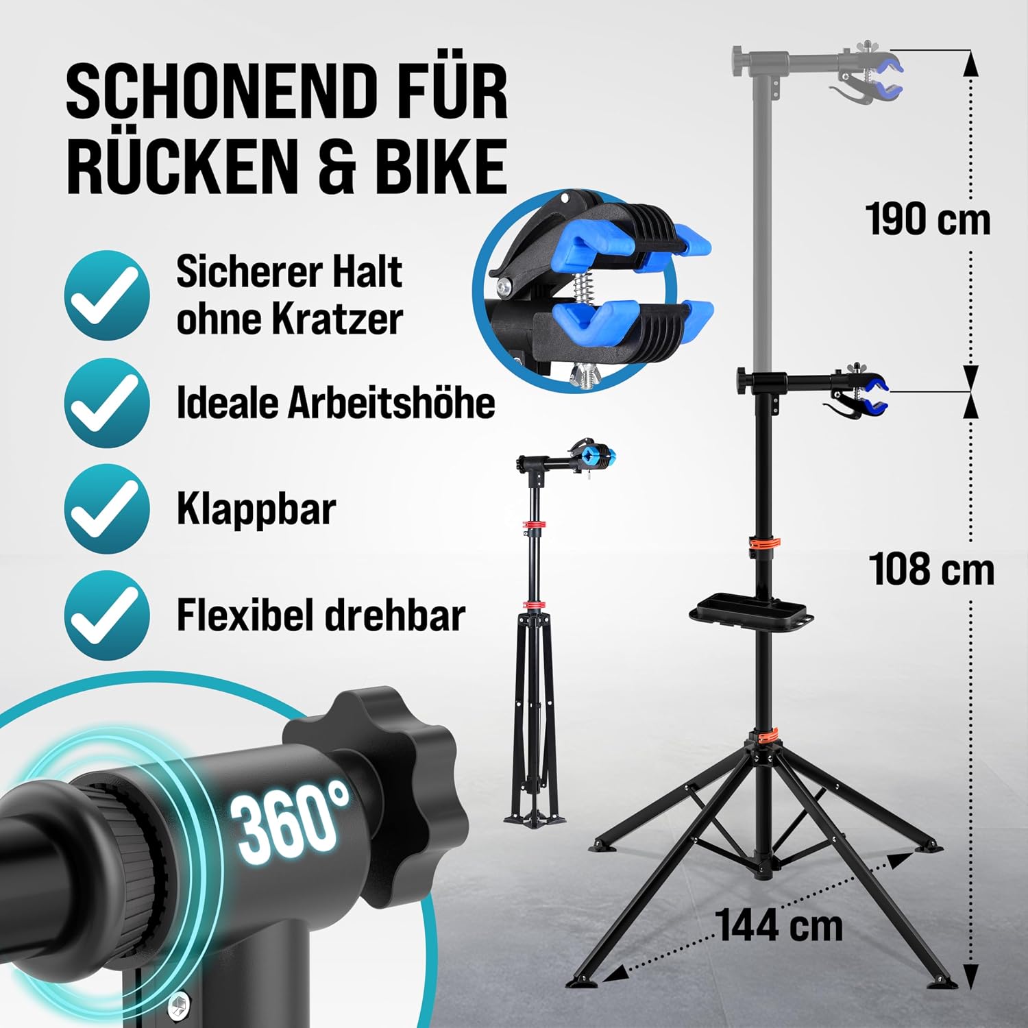 Fahrradmontageständer 30 kg mit Drehmomentschlüssel 1/4 Zoll Set Profi klappbar Tragetasche Reifenheber 1-25 Nm Bitset Transportbox