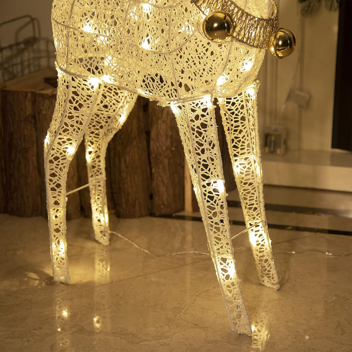 LED Rentier Metall Gold Weiß Eisen Rahmen Beleuchtet Weihnachtshirsch warm weiß Weihnachten Deko für Innen Aussen