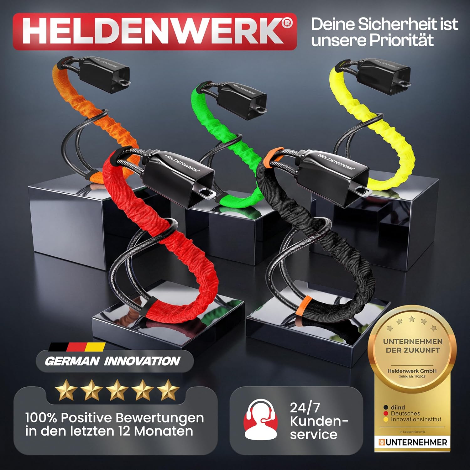 Lenkradkralle für Auto & Wohnmobil aus Metall - Universelle Passform - Lenkradschloss mit dickem Stahlseil - Wegfahrsperre Diebstahlsicherung mit 3 Sicherheitsschlüsseln