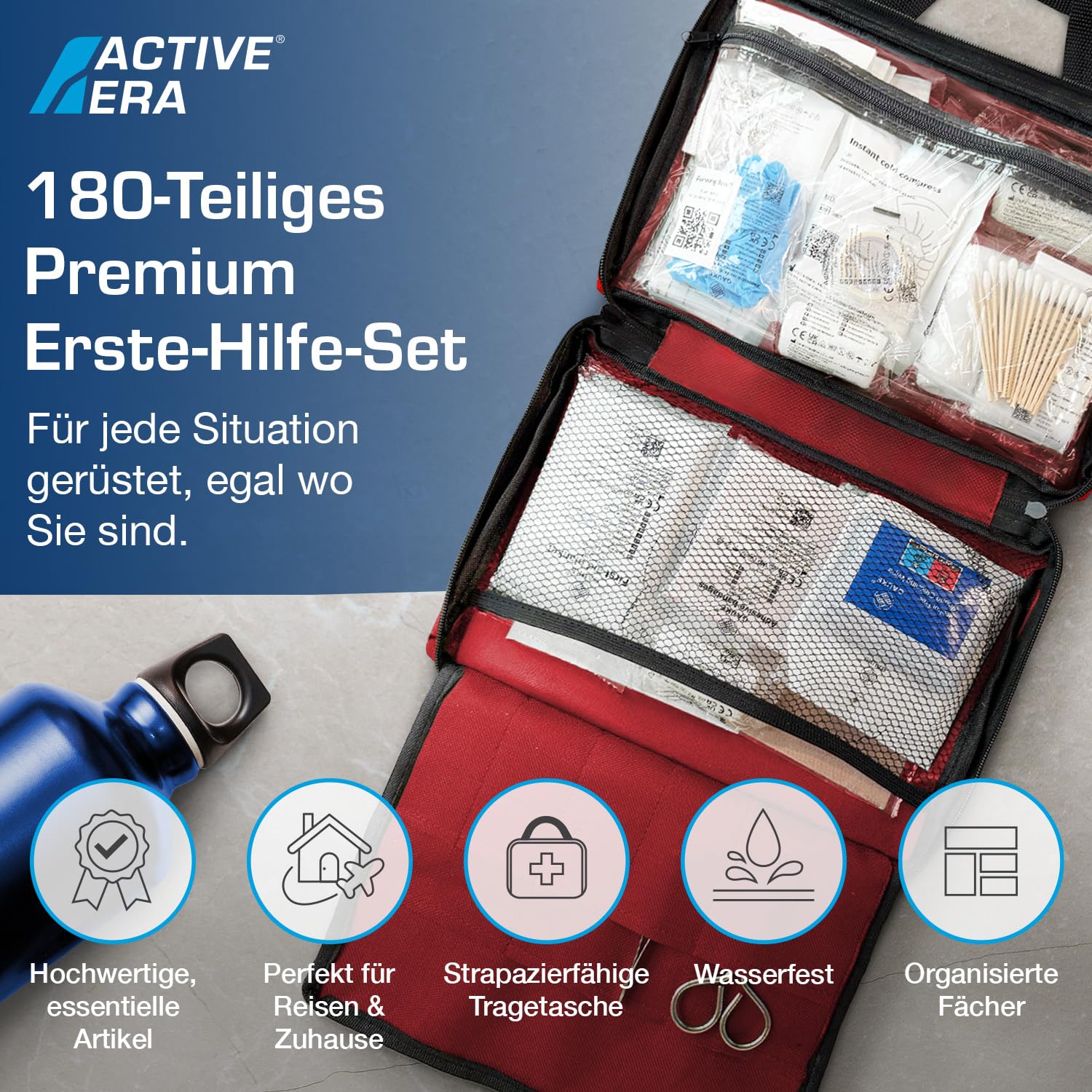 Active Era Premium Erste-Hilfe-Kit - 120-teilige Erste-Hilfe-Kit - Notfallausrüstung einschließlich Kühlpackungen, Pflaster, Rettungsdecke für zu Hause, Reisen oder als Erste-Hilfe-Kit im Freien - ISO 13485