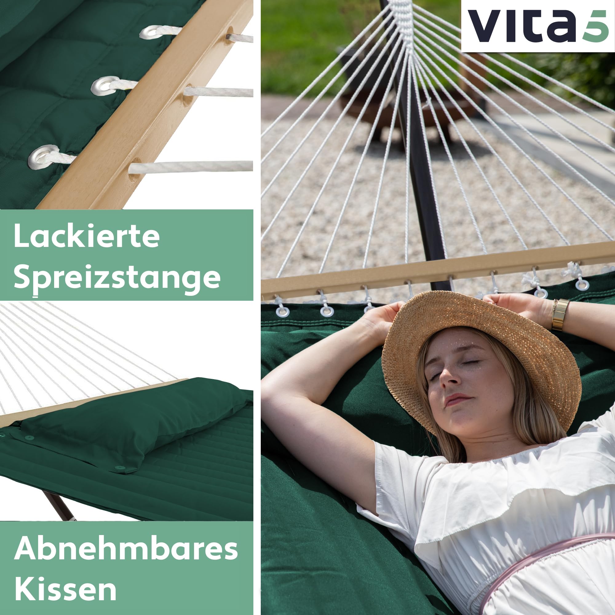 Hängematte mit Gestell und Tisch - Hängematte Outdoor für den Garten, Pool & Balkon - Großzügige Hängematten 2 Personen - Doppelhängematte mit Ständer und Beistelltisch - 200 kg Belastbarkeit