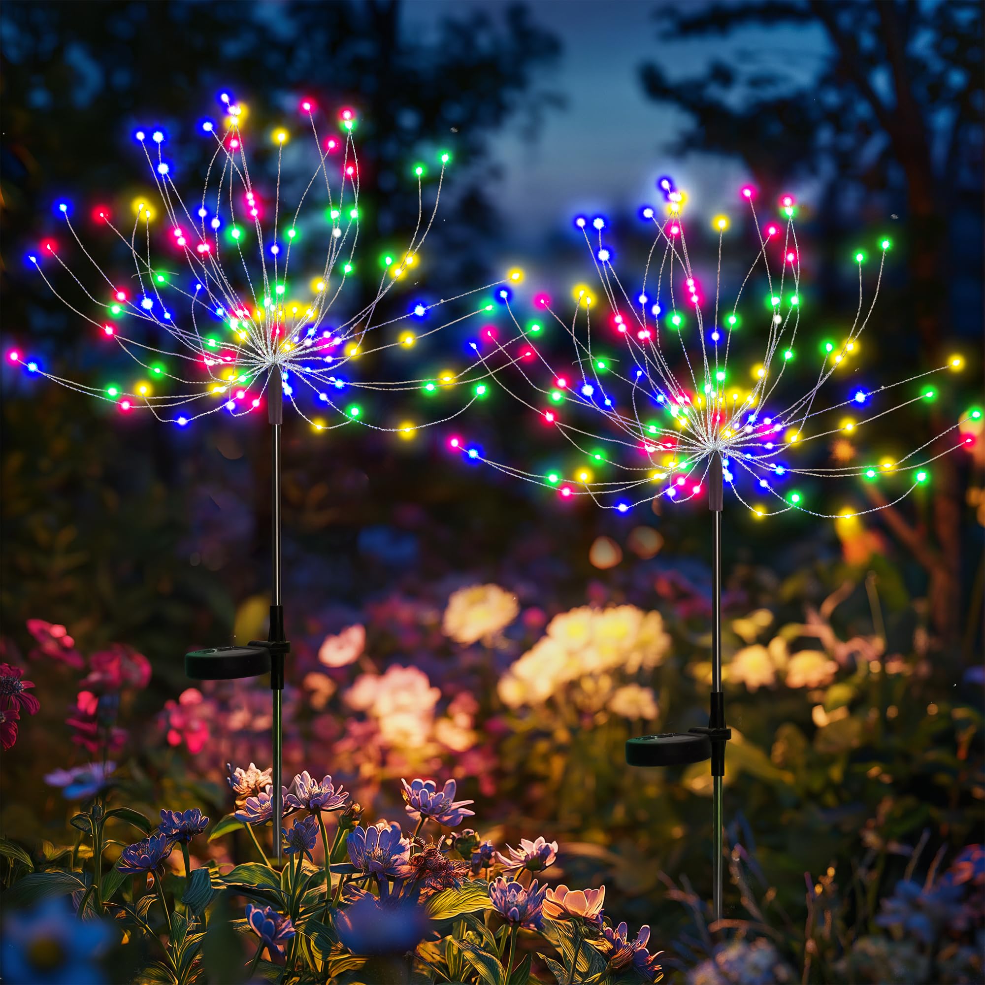 Gartendeko Solarleuchten für Außen,4 Stück 120 LED Feuerwerk Solarleuchten, Wetterfest Pusteblume Solarlampen für Balkon Terrasse Blumenkästen Hof Deko