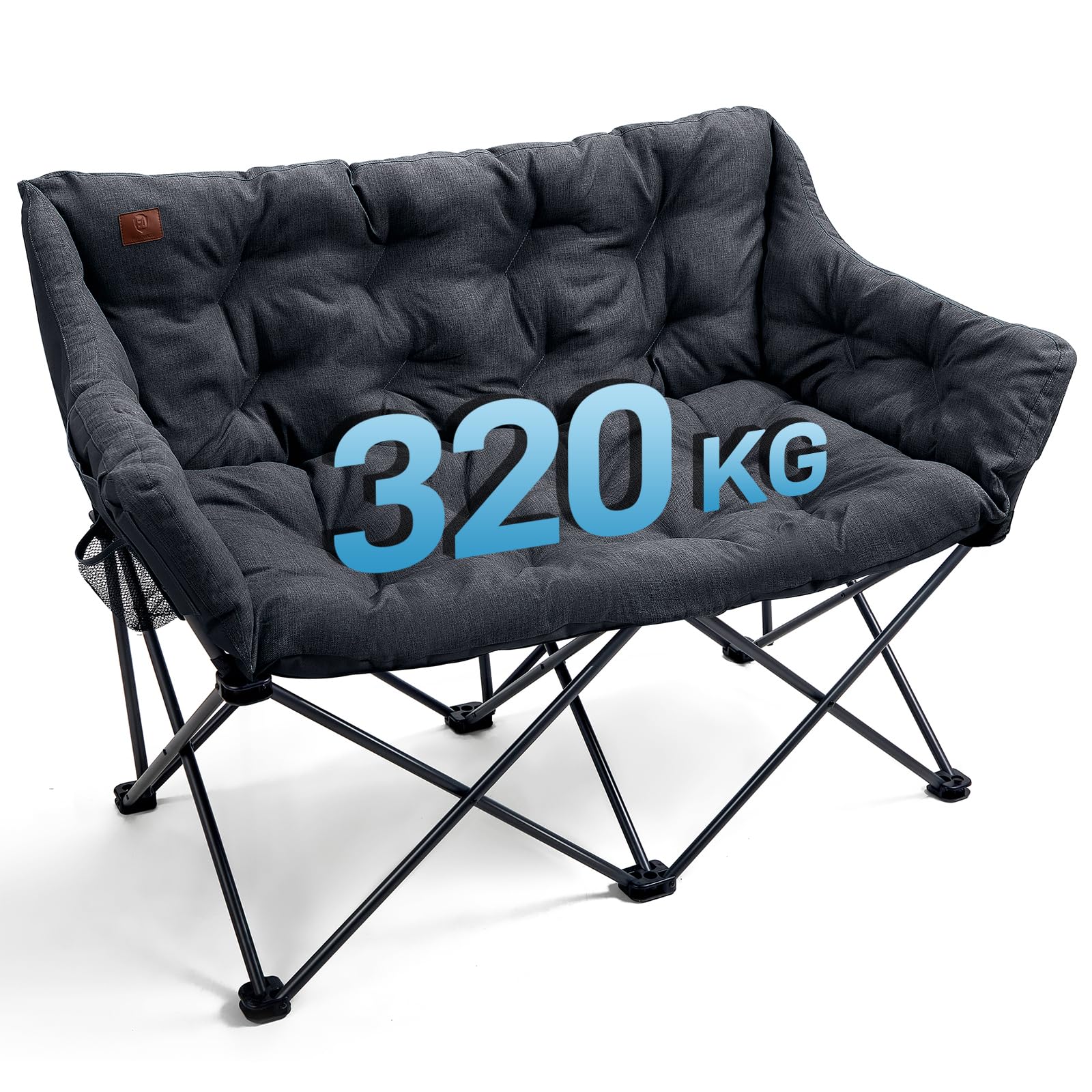 Campingstuhl Faltbar 124CM Breit Campingsofa für 2 Personen Faltsofa 320KG Belastbar, Campingcouch Dick Gepolstert Klappstuhl XXL 2 Sitzer Hohe Lehne für Outdoor Garten Balkon Indoor