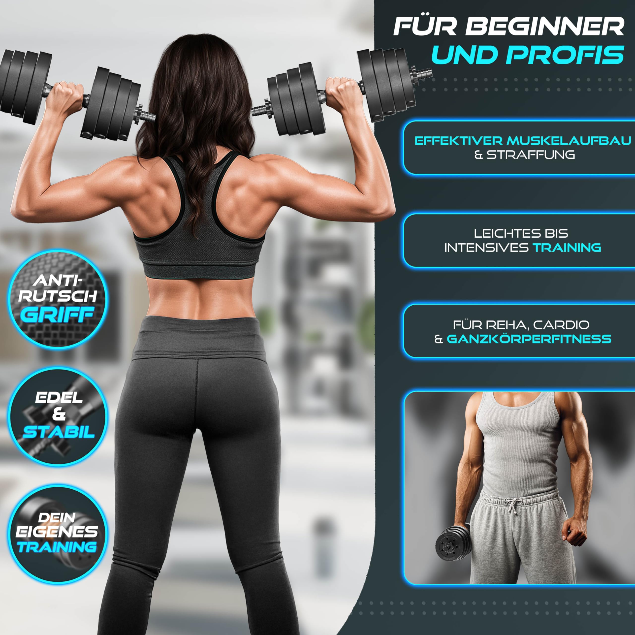 2er Hanteln Set verstellbar 20 kg | Hantelset mit 2 Kurzhanteln | Hantel mit Gewichten & 4 Sternverschlüsse | Fitness Kurzhantel für Muskelaufbau, Workout & Zuhause