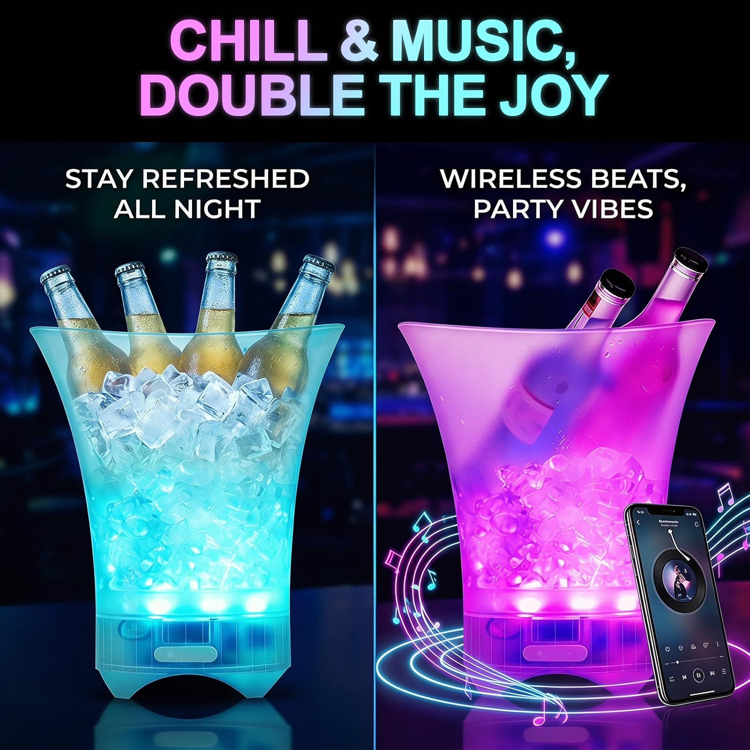 Neu Led Eiskübel mit Musik, 5L Multicolor LED Sektkübel, Sektkühler, Eiskübel mit Mehreren Farbverlauf, Farbe Einstellbar, Bluetooth-Konnektivität für Festival Party Zuhause Bar Club