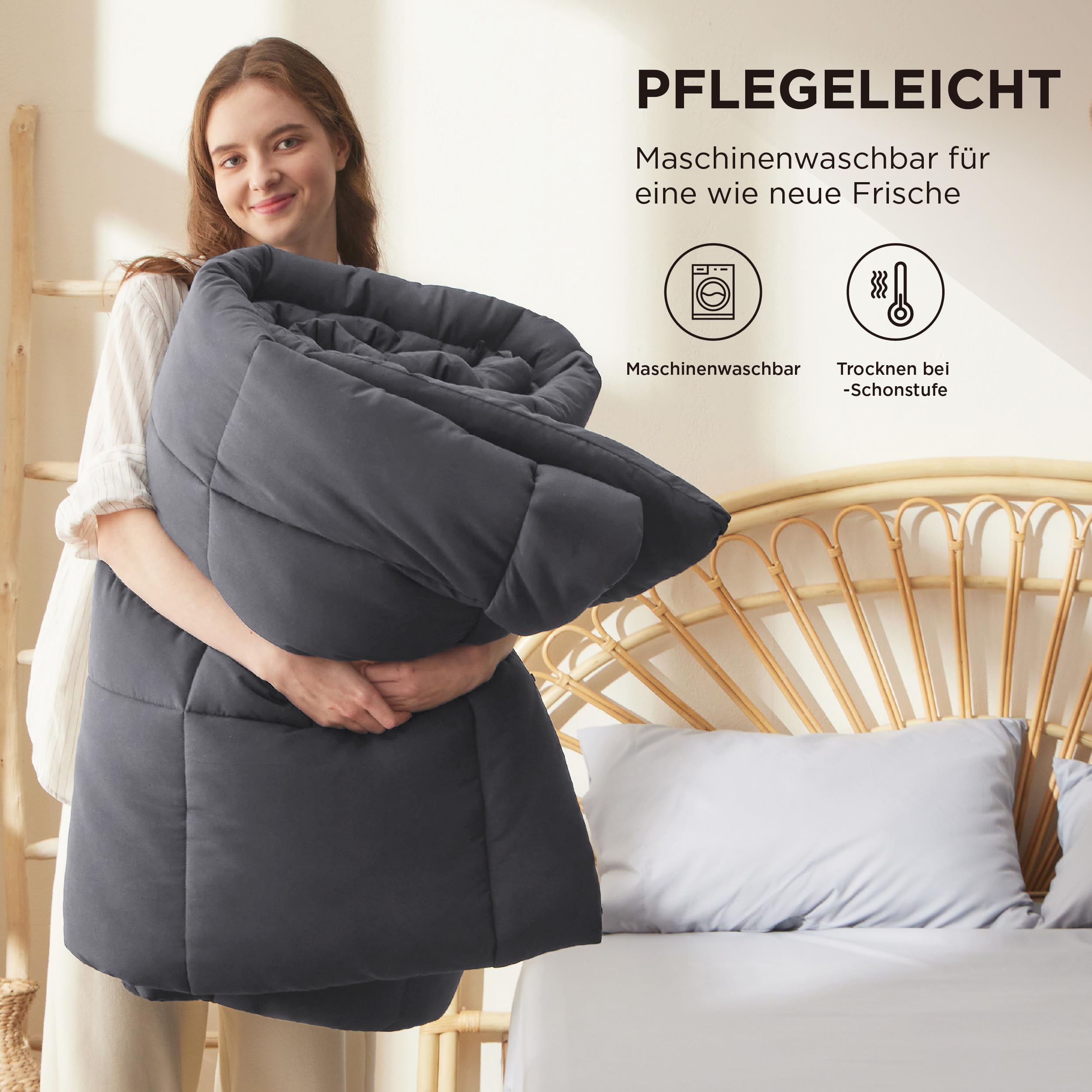BEDSURE Bettdecke Ohne  - Bettdecke für Allergiker, Warm & Gemütlich Ganzjahresdecke 300GSM Füllung, Waschbare Duvet für 4 Jahreszeiten, Grau/Hellgrau