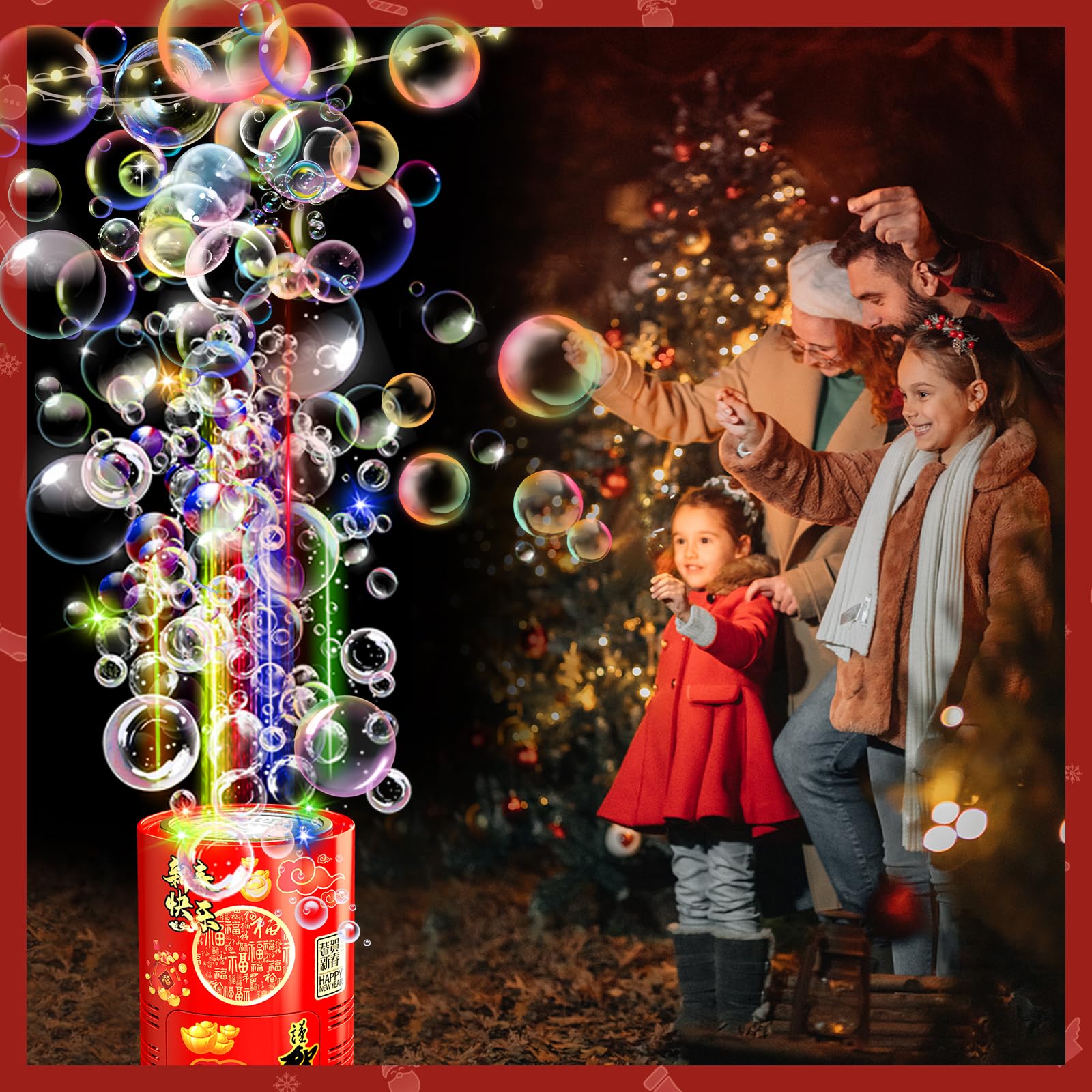 Feuerwerks Seifenblasenmaschine (13 Löcher) mit Lichtern, Luftblasen Wunderkerzen Geburtstagsdeko, Automatischer Seifenblasen Maschine für Kinder Party Hochzeit Geburtstag Chinesisches Neujahrsfest