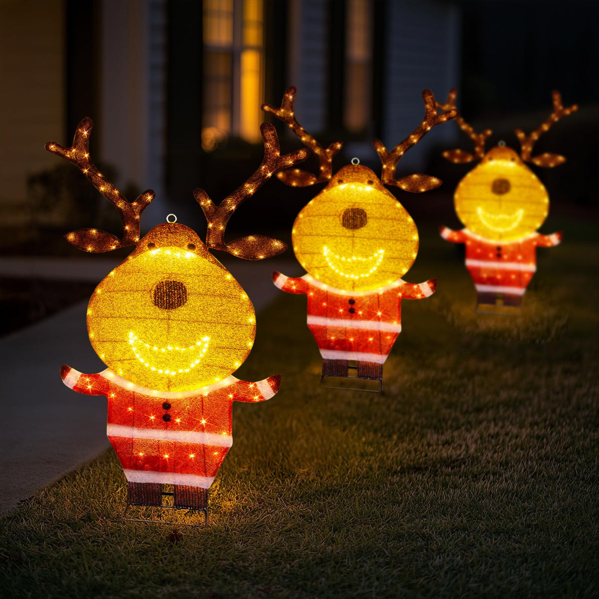 LED Rentier Metall Gold Weiß Eisen Rahmen Beleuchtet Weihnachtshirsch warm weiß Weihnachten Deko für Innen Aussen