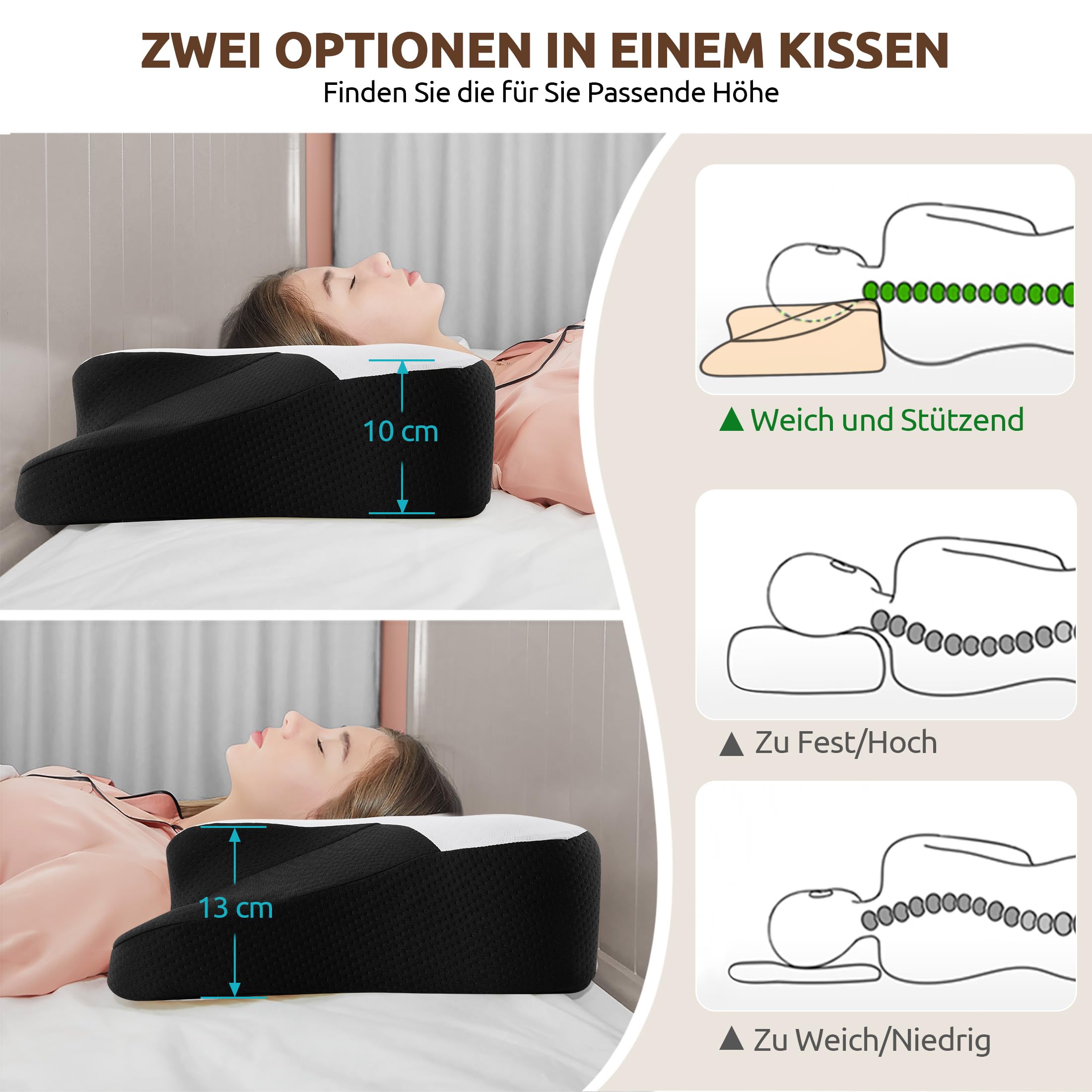 Halskissen, Memory Foam Kissen, Schlafkissen für Seiten, Rücken- und Magenschläfer
