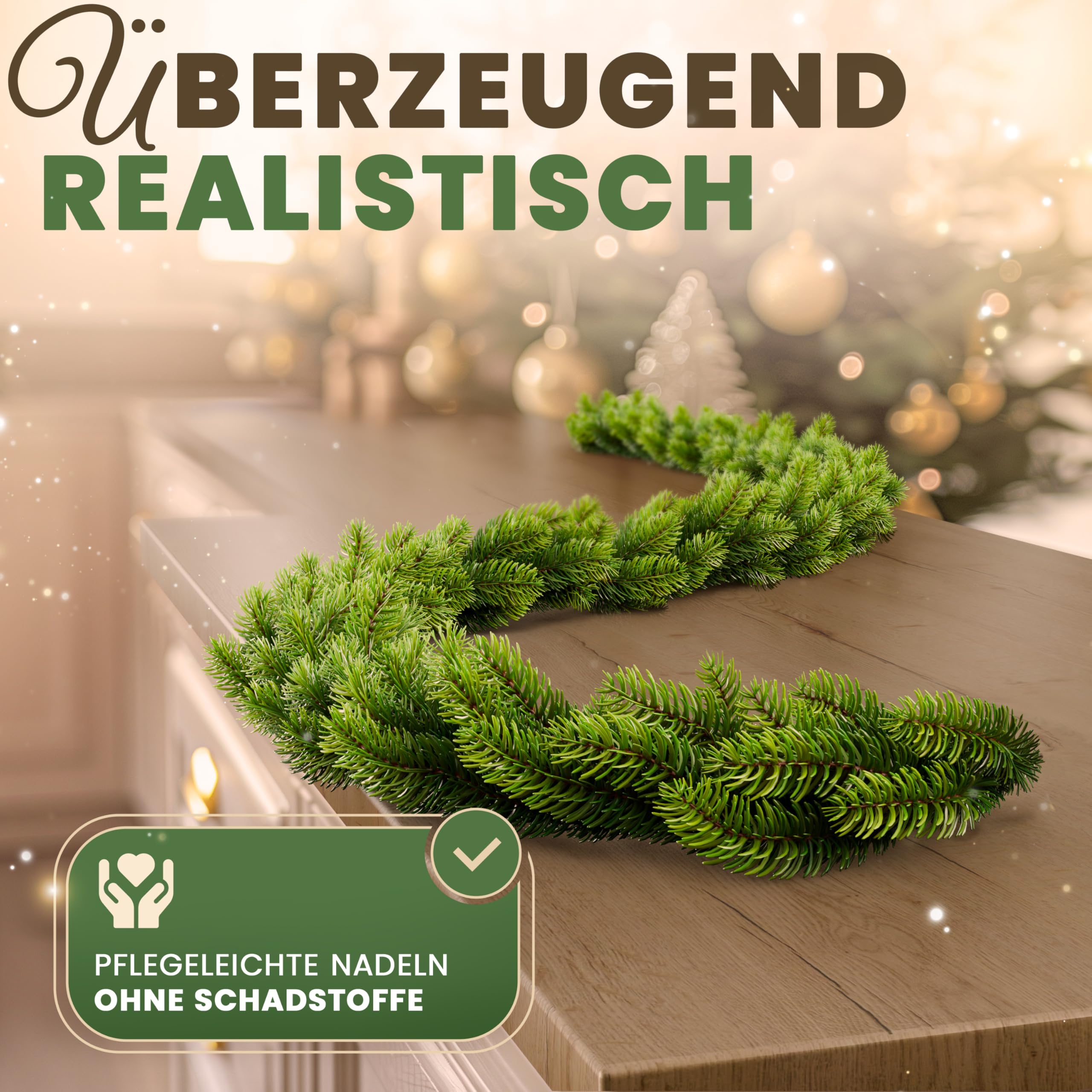 Weihnachtsgirlande - Lebensechte Tannengirlande, Grün, Perfekt für Weihnachtsdekoration, Innen- und Außenbereich, Treppengeländer und Türrahmen