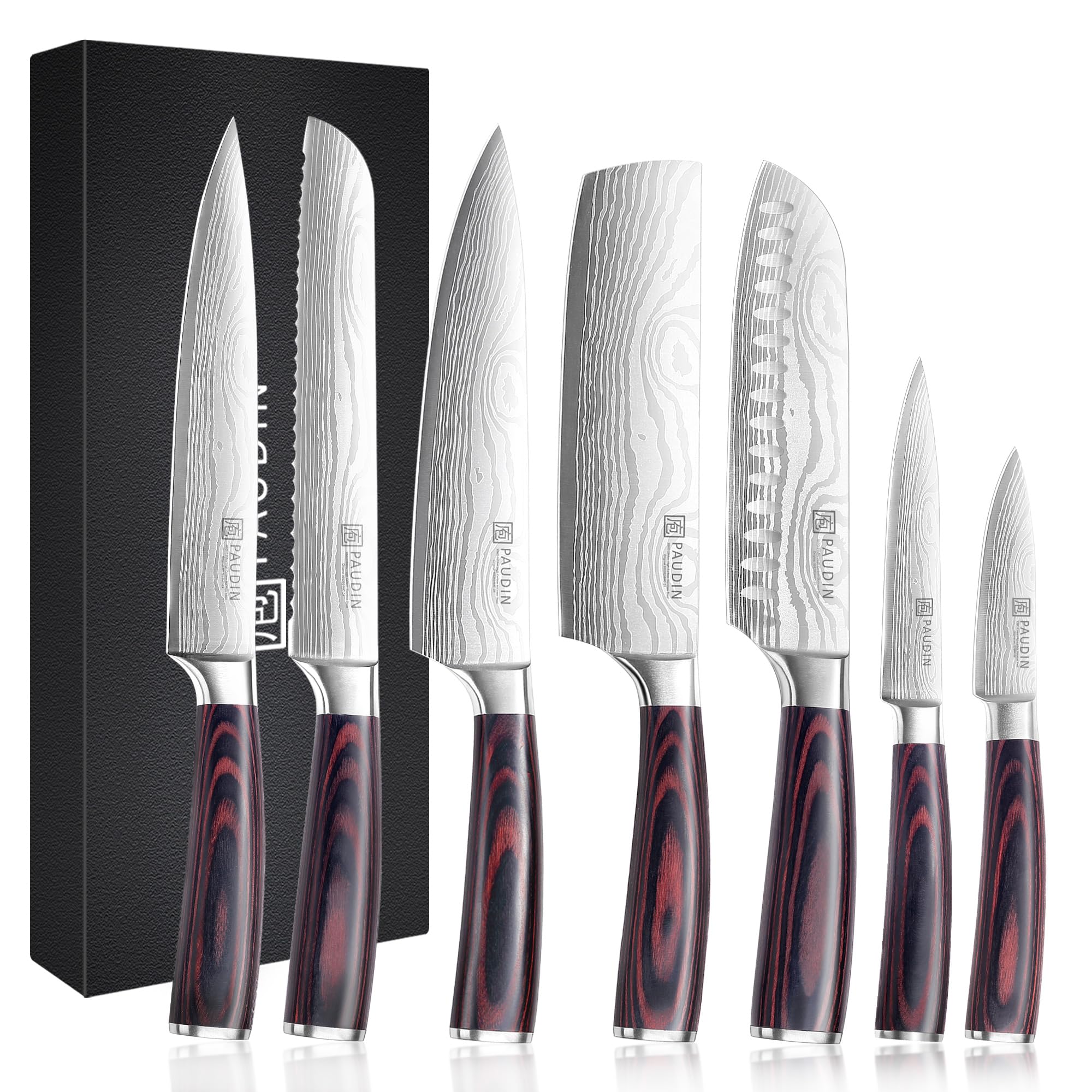 Küchenmesser-Set, 5-teiliges Küchenmesser-Set aus hochwertigem Kohlenstoff-Edelstahl, Ultra Sharp Messer-Set mit Kochmesser, Hackmesser, Nutzmesser