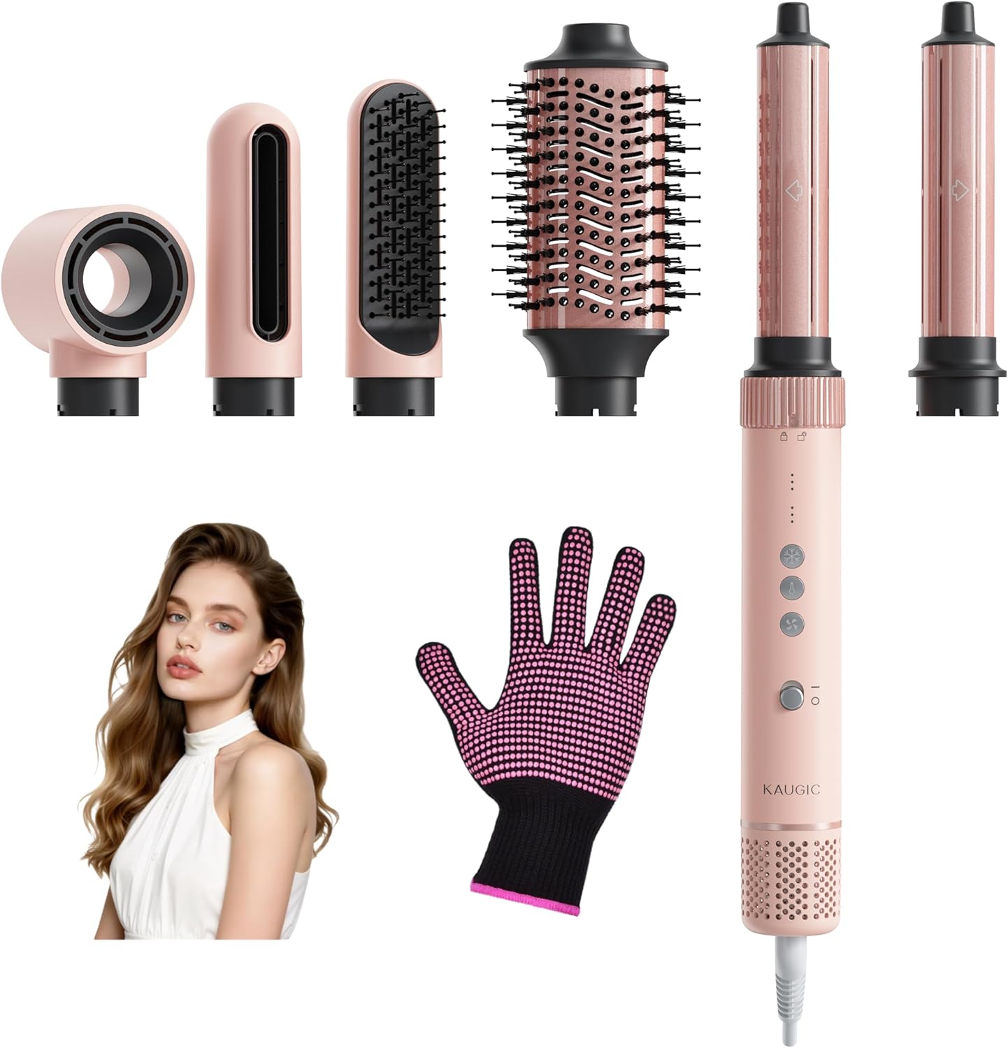 6-in-1 Hairstyler, Airstyler, Lockenstab, 110000 U/Min Hochgeschwindigkeit Lonen Föhn Locken oder Glätten, Föhnbürste Warmluftbürste Rundbürstenföhn Lockenföhn Haartrockner- Rosa