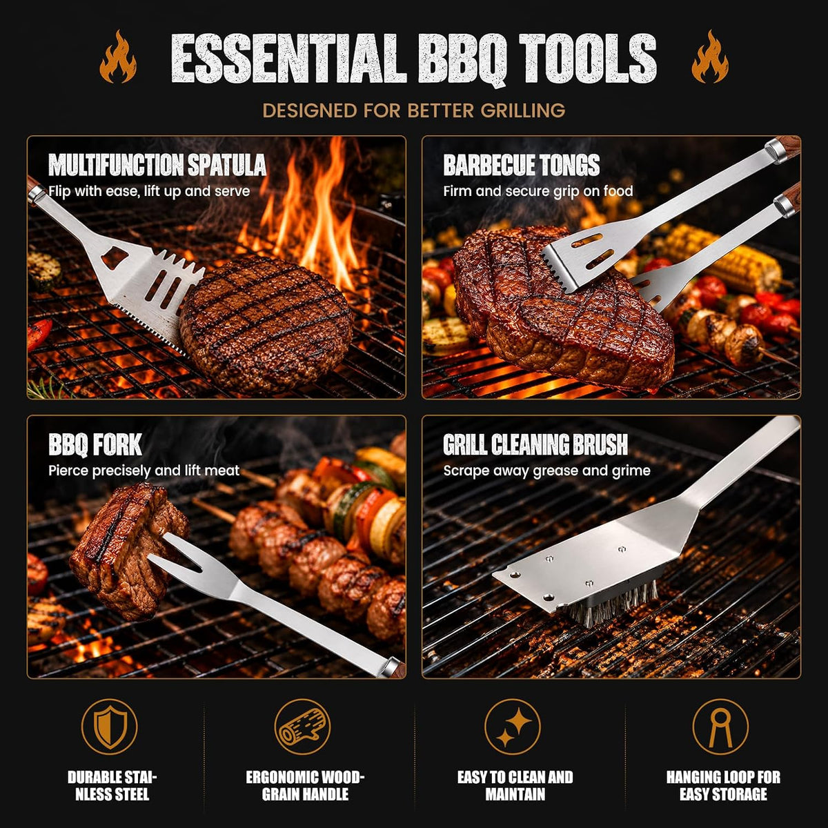 Adventskalender 2026 Männer,24 Tage Grill Adventskalender mit BBQ Grillzubehör Set,Edelstahl Grillbesteck & Grillwerkzeug,Weihnachtskalender für Erwachsene,Weihnachts Geschenk für Papa,Mann & BBQ Fans