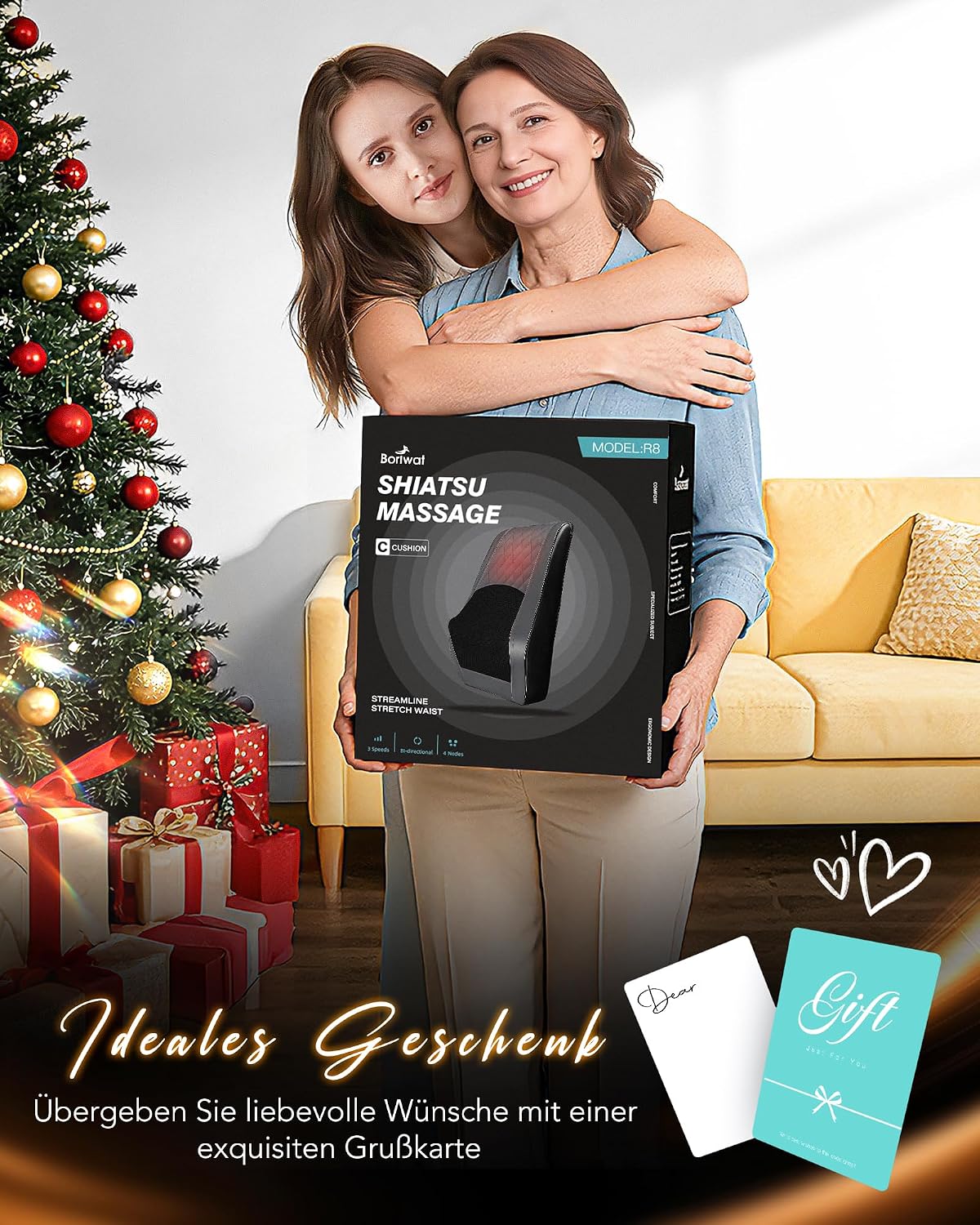 Nackenmassagegerät mit Wärme, Shiatsu Massagegeräte 3D Knet Rückenmassagegerät, Muskelschmerzlinderung für Nacken, Rücken, Beine, Geschenke für Männer, Frauen