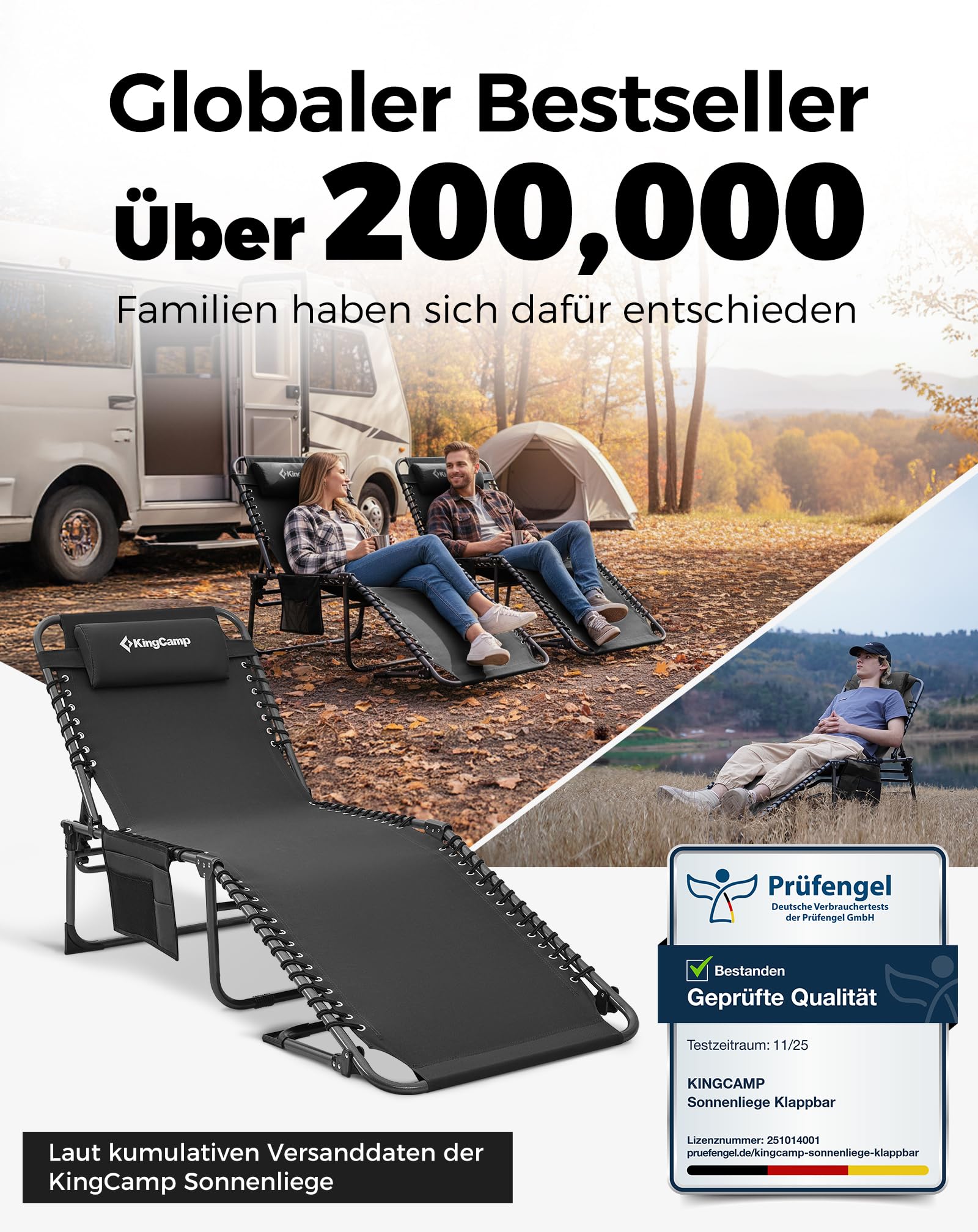 Sonnenliege Klappbar 5-Verstellbare, bis 180 kg, 2er Set, Blau | Gartenliege Klappbar, mit Kopfstütze & Seitentasche, Sonnenliege Wetterfest, Strandliege für Garten Terrasse Pool Camping