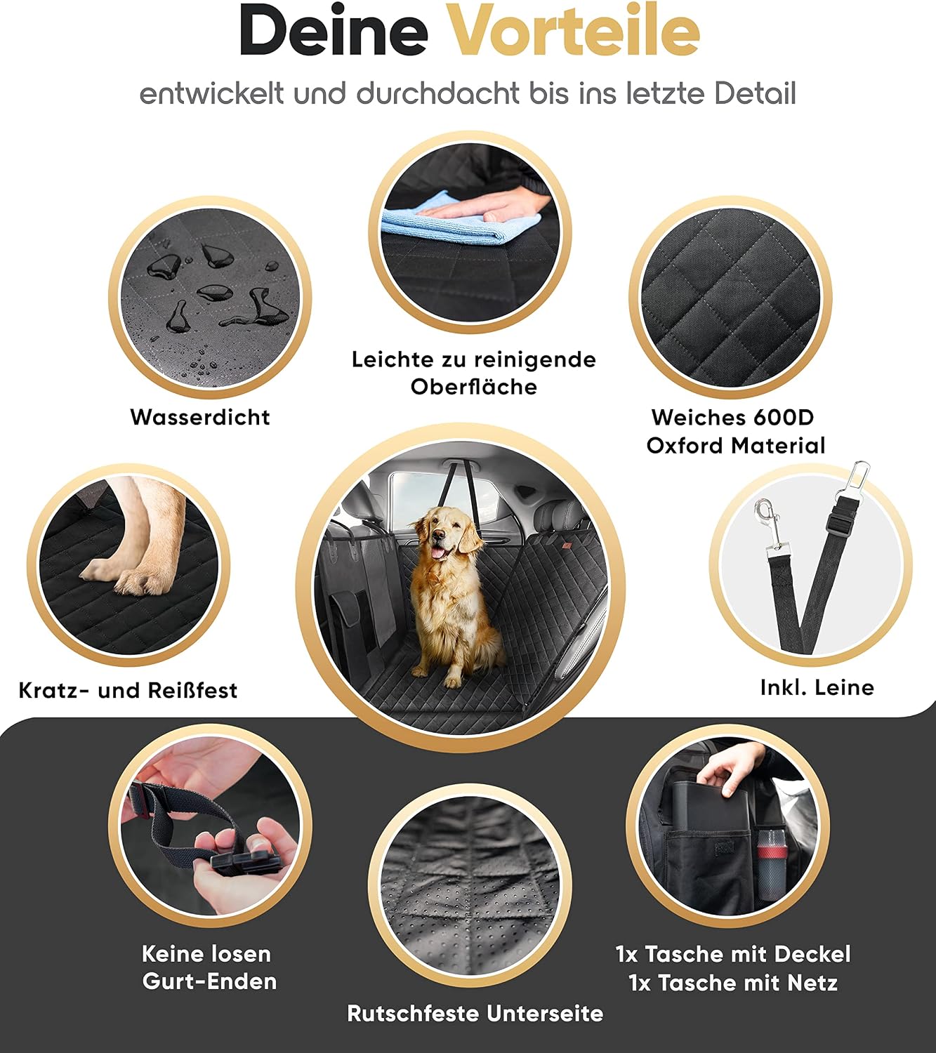 Autoschondecke Hund Rücksitz wasserdicht & Kratzfest - Universal Hundedecke für Auto Rückbank inkl. Seitenschutz und Sichtfenster - Hunde Autodecke, Rückbank Schutz