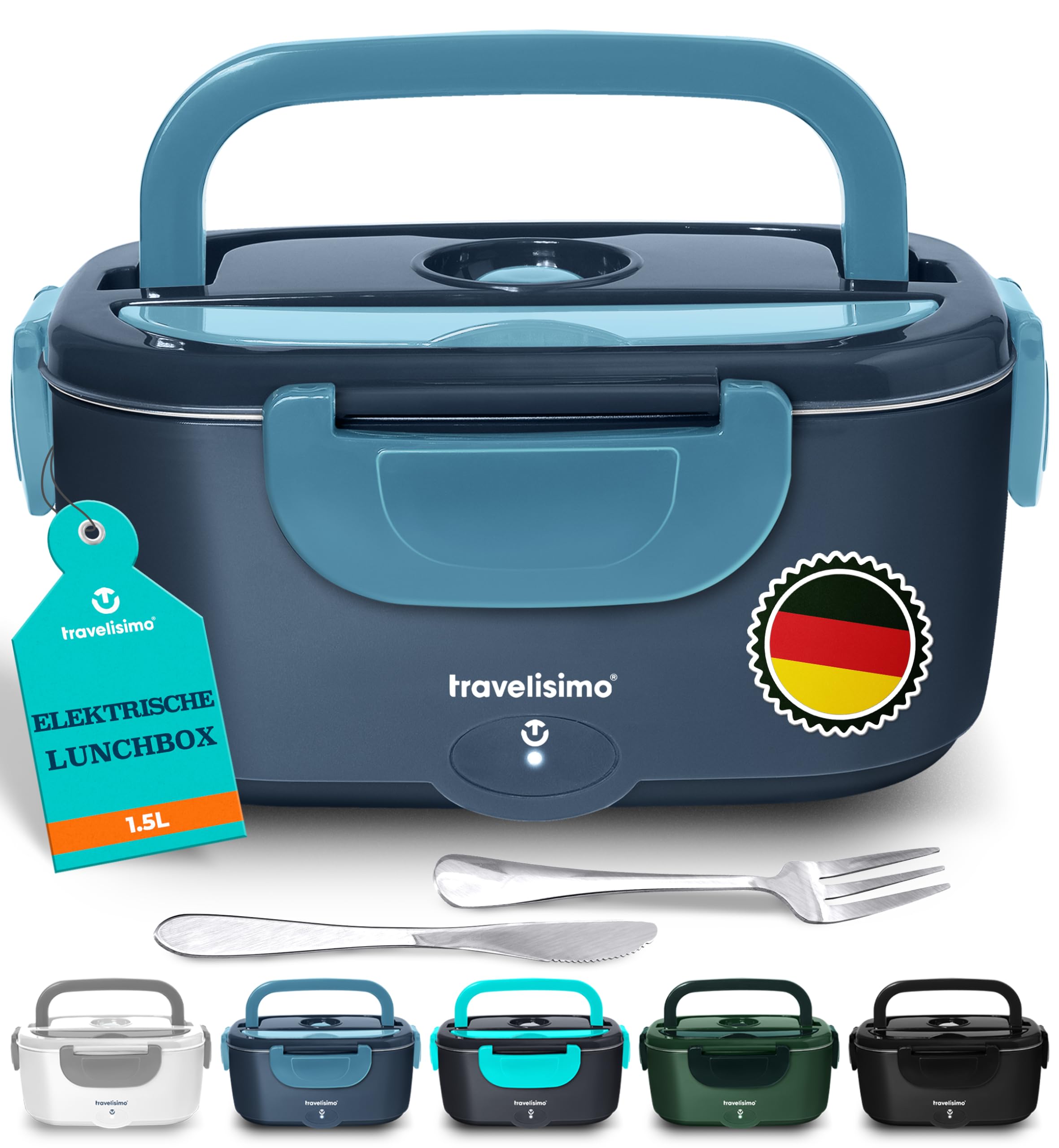Elektrische Lunchbox 80W Selbsterhitzende Dosen, 1,5L Heat Box 3-in-1 Electric Lunch Box, Essen Aufwärmen Unterwegs 12V/24V/220V, für Arbeit Auto Lkw Lunchbox Elektrisch, Thermal Lunch Box