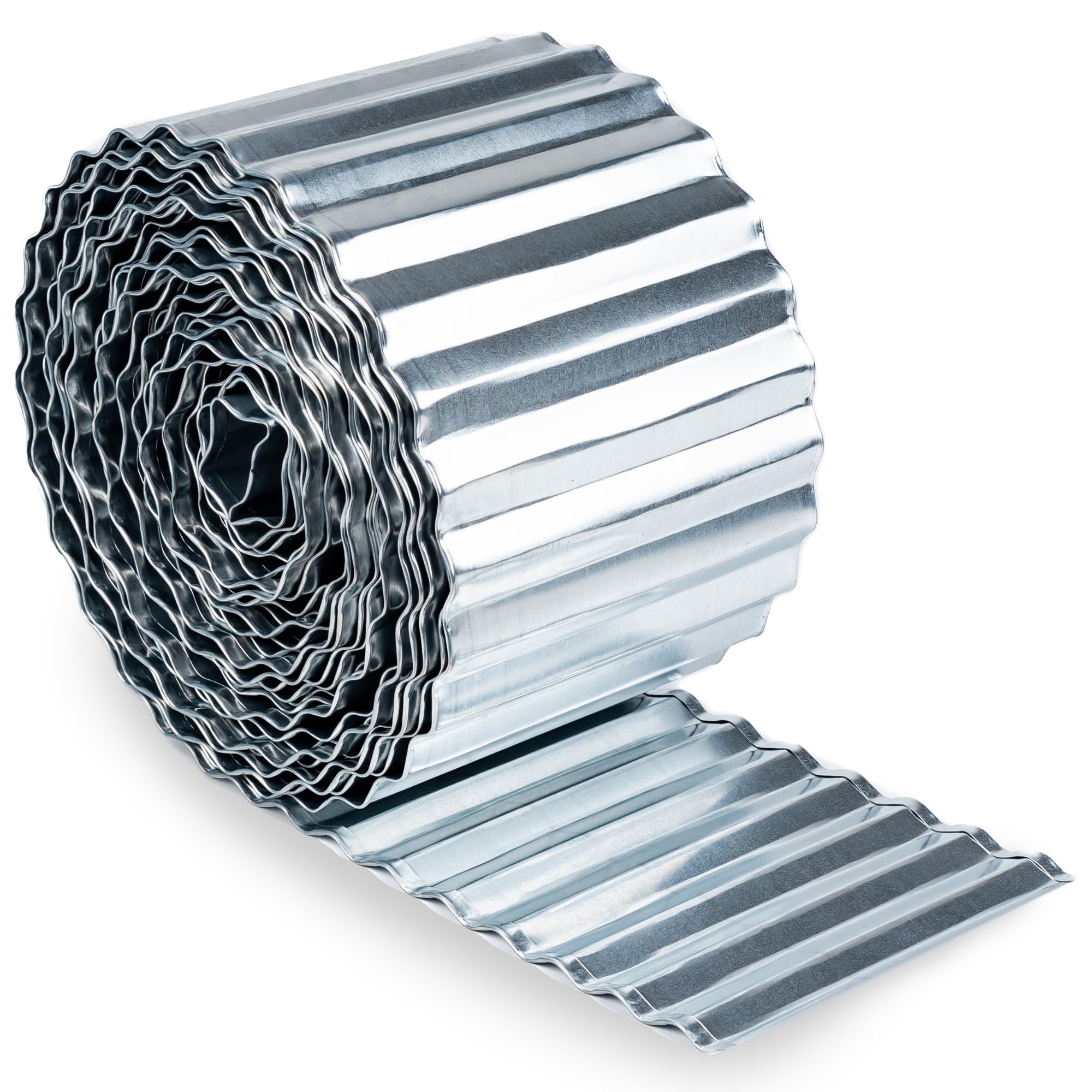 Rasenkante Verzinkt - Beeteinfassung aus Metall 15 cm hoch - Einfache Montage, Rostfrei und Langlebig - Flexible Beetumrandung, 1 Paar Montagehandschuhe inklusive
