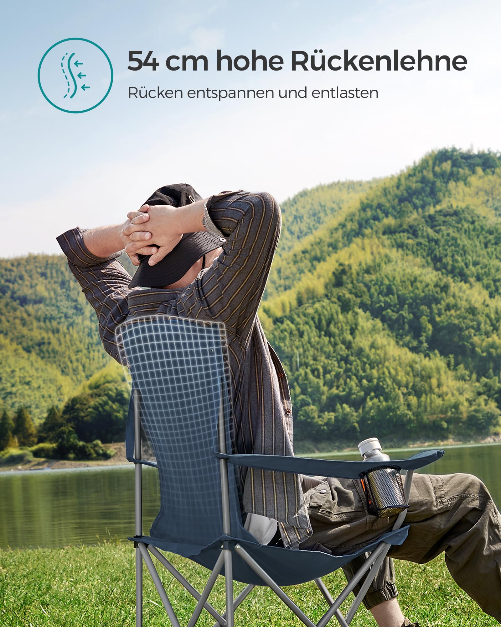 2er Set Klappstuhl Campingstuhl Bequeme Schwerlaststruktur bis 150kg belastbar mit Getränkehalter Outdoor Stuhl