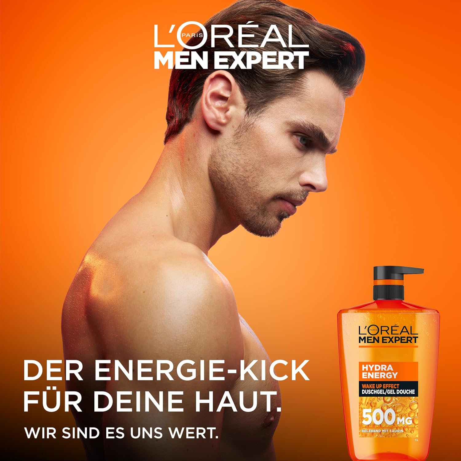 L'Oréal Men Expert 1L Duschgel und Shampoo für Männer, 3-in-1 Duschbad zur Reinigung von Körper, Haar und Gesicht, Herren Körperpflege für langanhaltende Frische mit Taurin, Hydra Energy, 1x1000 ml