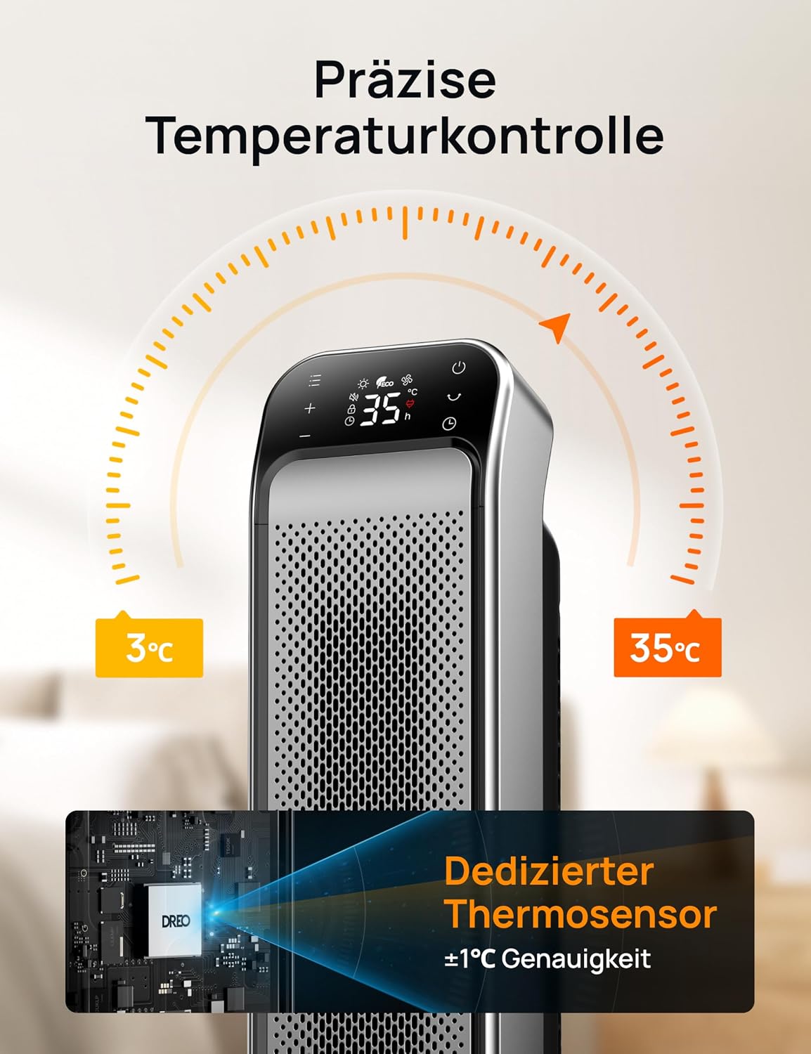 Heizlüfter Energiesparend Leise, 25 Zoll Keramik Heizung Elektrisch mit Fernbedienung und Thermostat, 2000W Elektroheizung, 3 Modus, 12-Std-Timer, Überhitzungs-Kippschutz, Solaris Max
