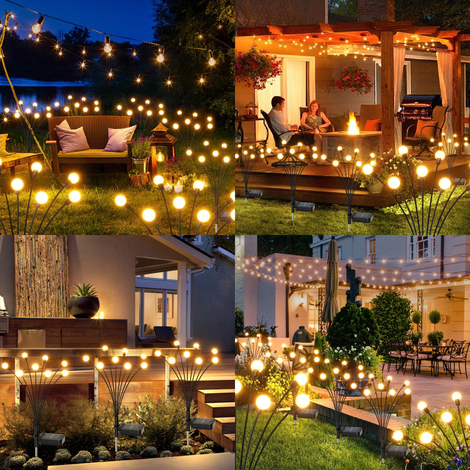 Solarlampen für Außen Garten 4 Stück, 32LED Superhelle 2 Lichtmodi Glühwürmchen Solarleuchten für Außen mit Warmweißem Licht IP65 Wasserdicht Schwingende Garten-Deko für Pathway Yard
