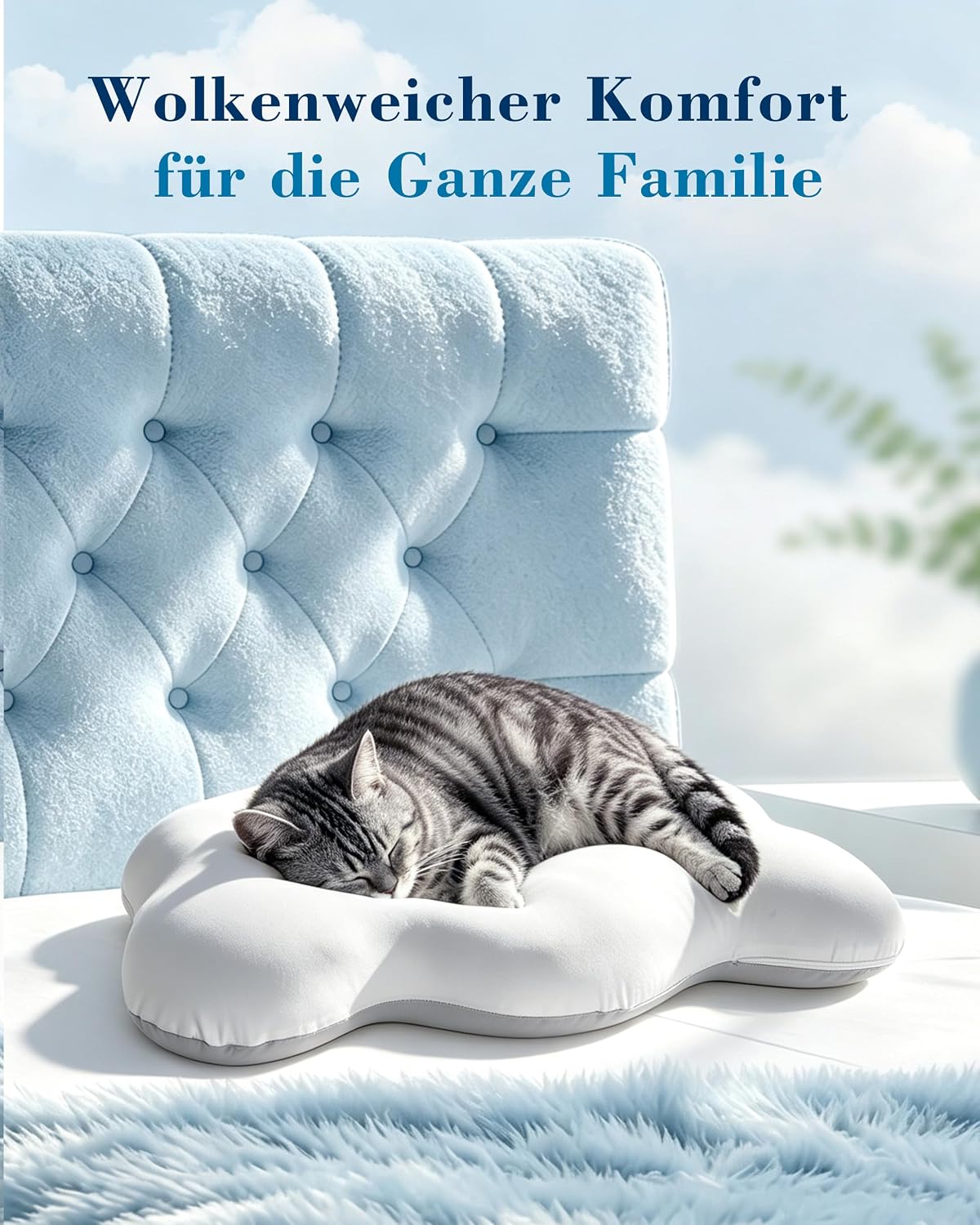 Nackenkissen Wolkenkissen Memory Foam für Alle Schläfer, Weiß+Grau