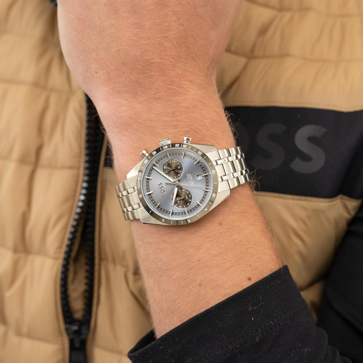 BOSS Multi Zifferblatt Quarz Uhr für Herren Kollektion TOURMASTER mit Silbernes Edelstahlarmband - 1514286
