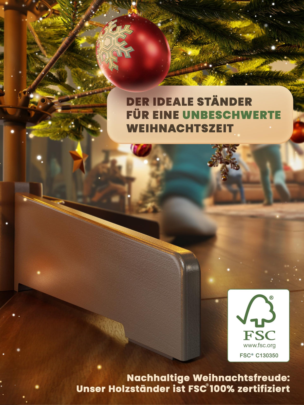 Künstlicher Weihnachtsbaum – 100 % Spritzguss Nordfichte mit LED | Premium Tannenbaum naturgetreu inkl. FSC-Holzständer & Aufbewahrungstasche