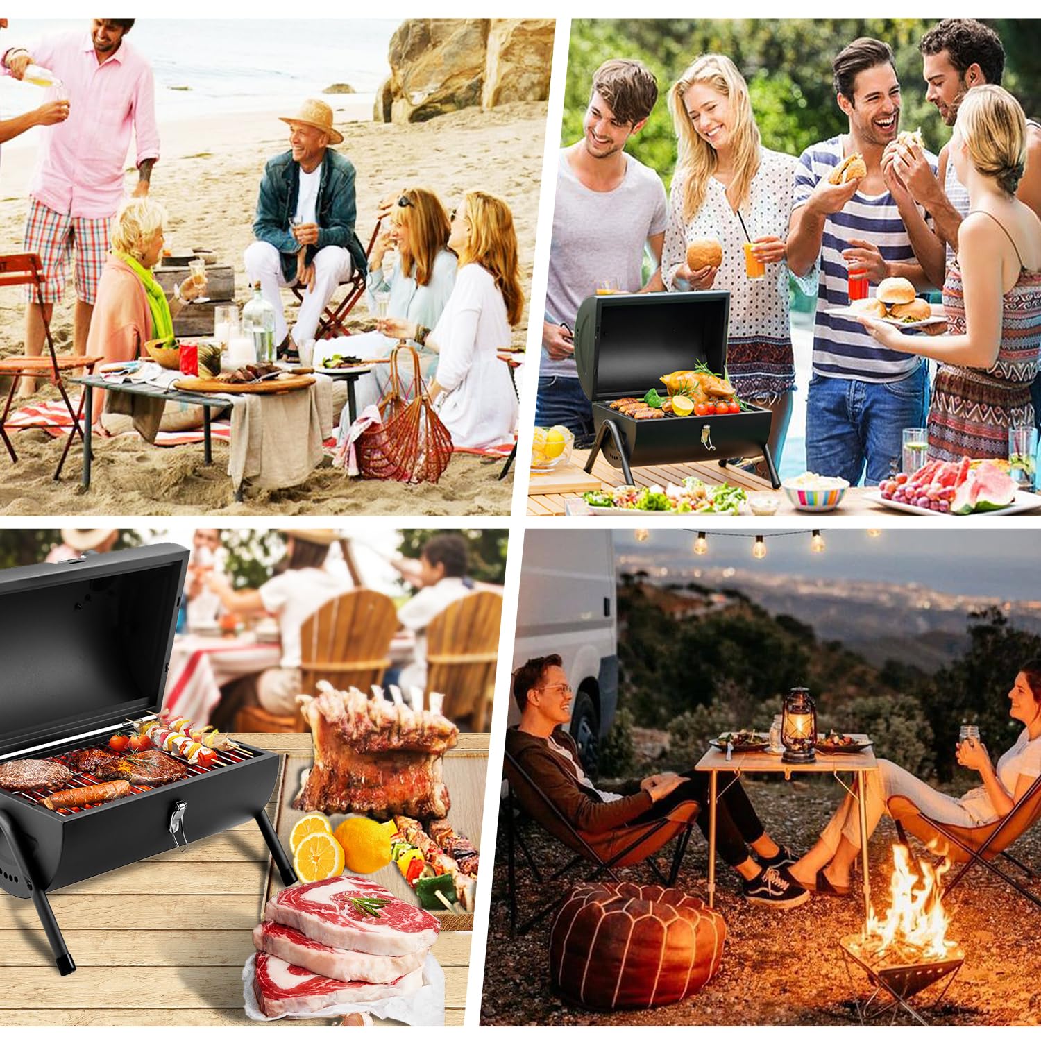 Holzkohlegrill Klein Campinggrill Kleiner Grill Camping Grill Holzkohle Mini Tragbarer Klappgrill Holzkohle für Outdoor Kochen, Picknick, Ideal für Strand, Wohnwagen, Garten, Party Barrel Schwarz