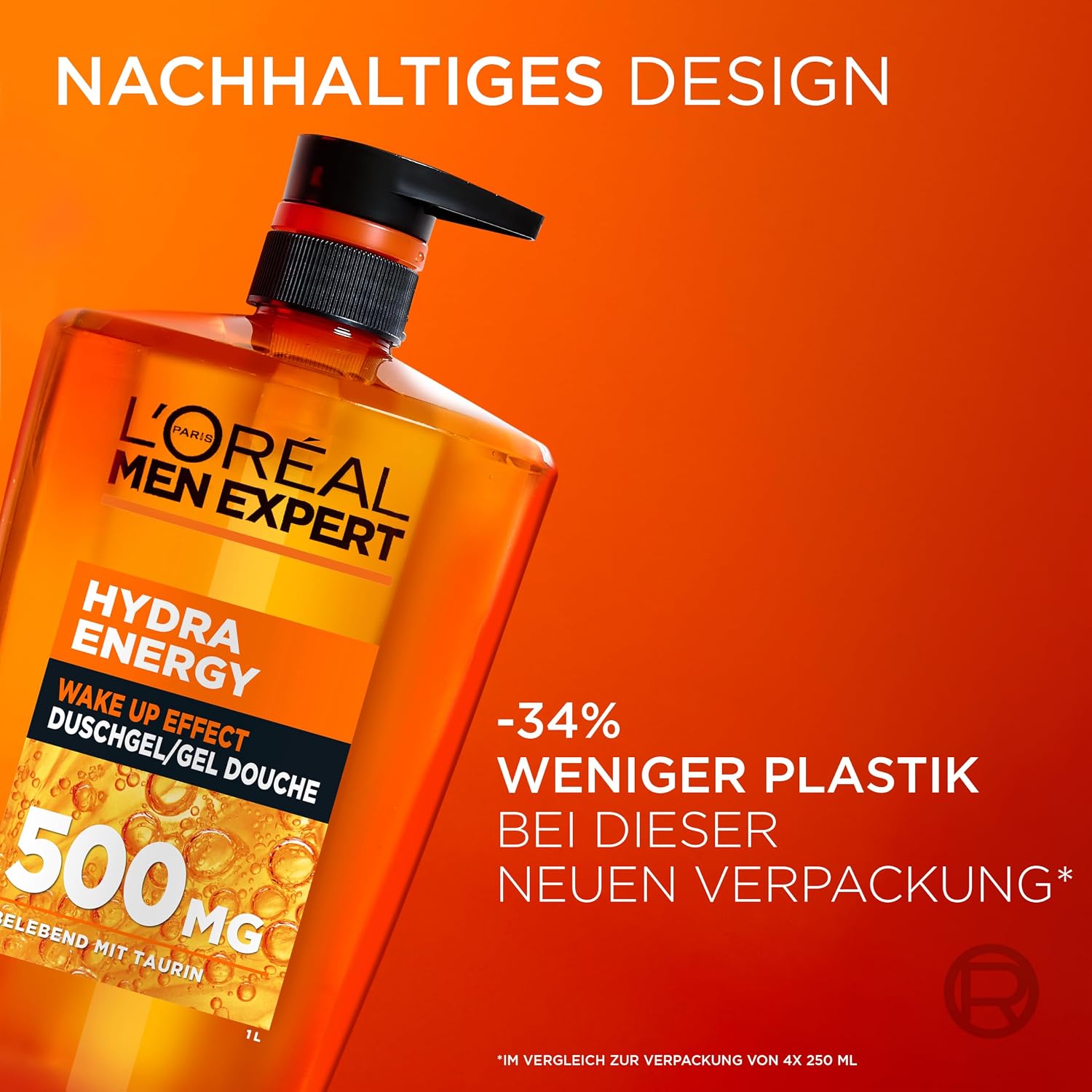L'Oréal Men Expert 1L Duschgel und Shampoo für Männer, 3-in-1 Duschbad zur Reinigung von Körper, Haar und Gesicht, Herren Körperpflege für langanhaltende Frische mit Taurin, Hydra Energy, 1x1000 ml