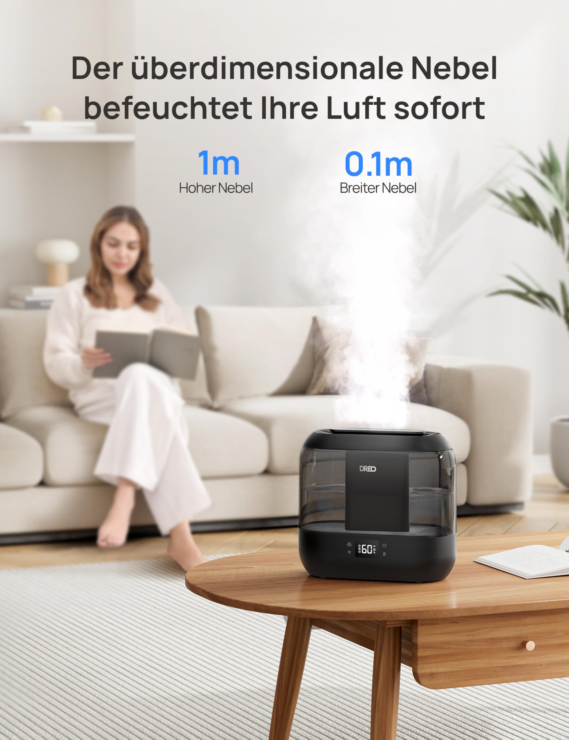 Smart Luftbefeuchter für Schlafzimmer, oben befüllbarer 4L Supergroßer Kühler Nebel Humidifier mit Öl Diffusor und Nachtlicht, 36 Stunden Laufzeit, leiser Ultraschall Luftbefeuchter Zuhause