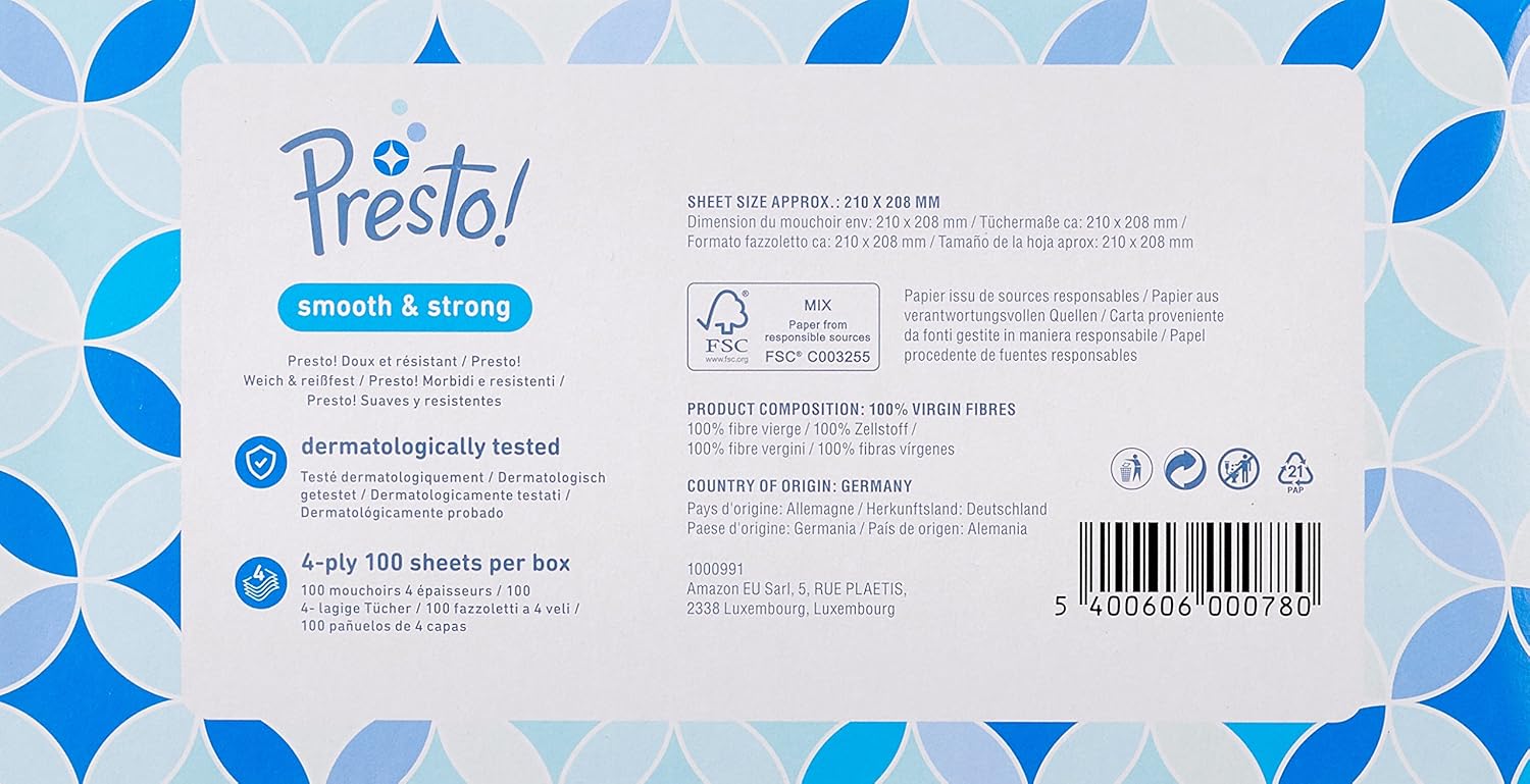 3-lagige Kosmetiktücher, 1080 Blatt, 12 Packungen à 90 Blatt