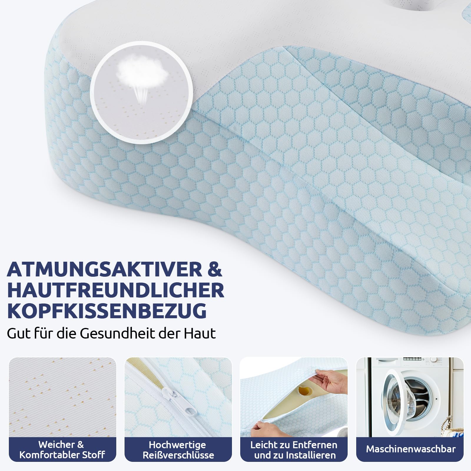 Halskissen, Memory Foam Kissen, Schlafkissen für Seiten, Rücken- und Magenschläfer