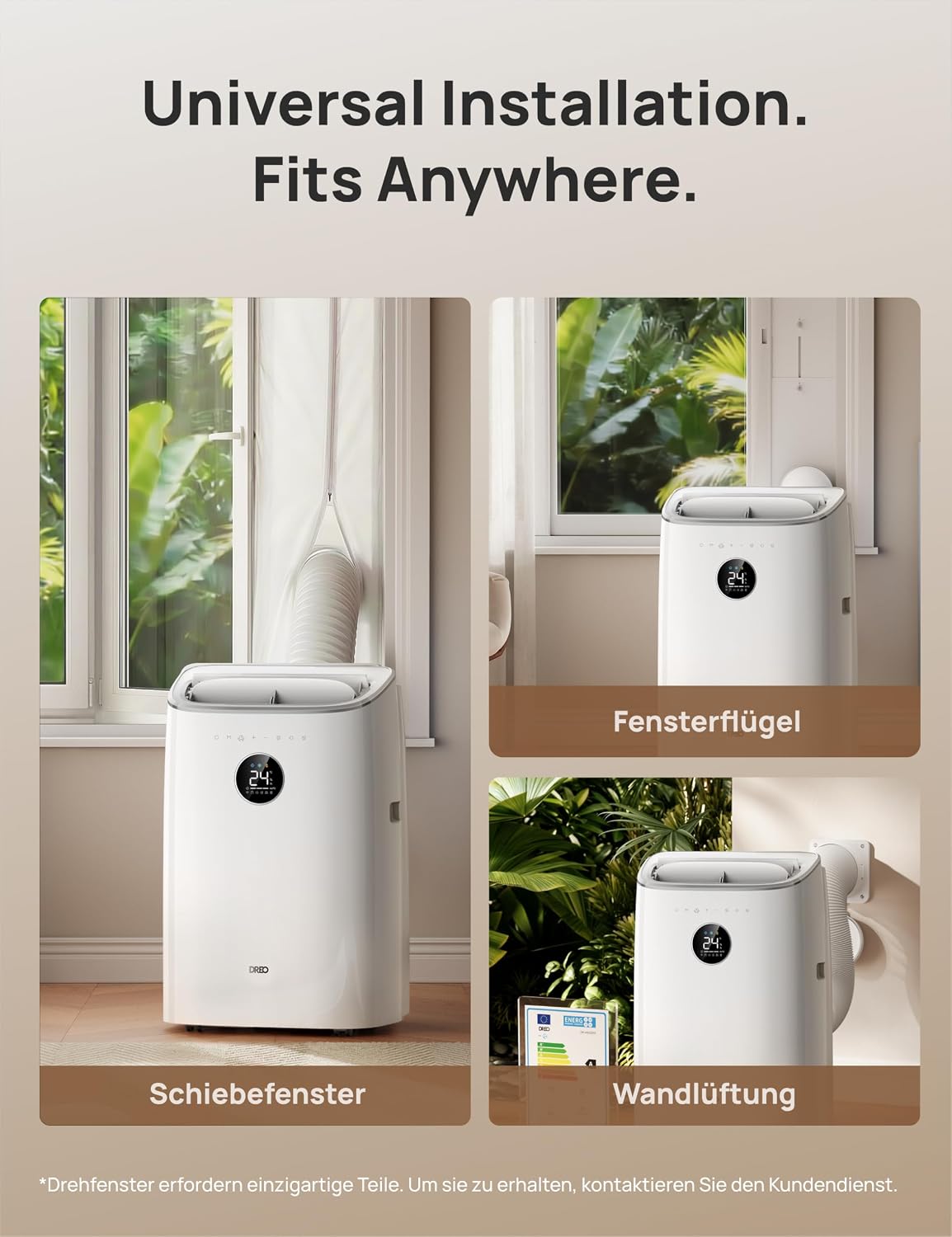 Klimaanlage Mobil, 7.500 BTU Mobiles Klimagerät für Schlafzimmer & Büro, 3-in-1 Kühlen/Ventilieren/Entfeuchten, App- / Sprachsteuerung - Fernbedienung, drainagefrei, Fenster-Set, 2,5 L/h
