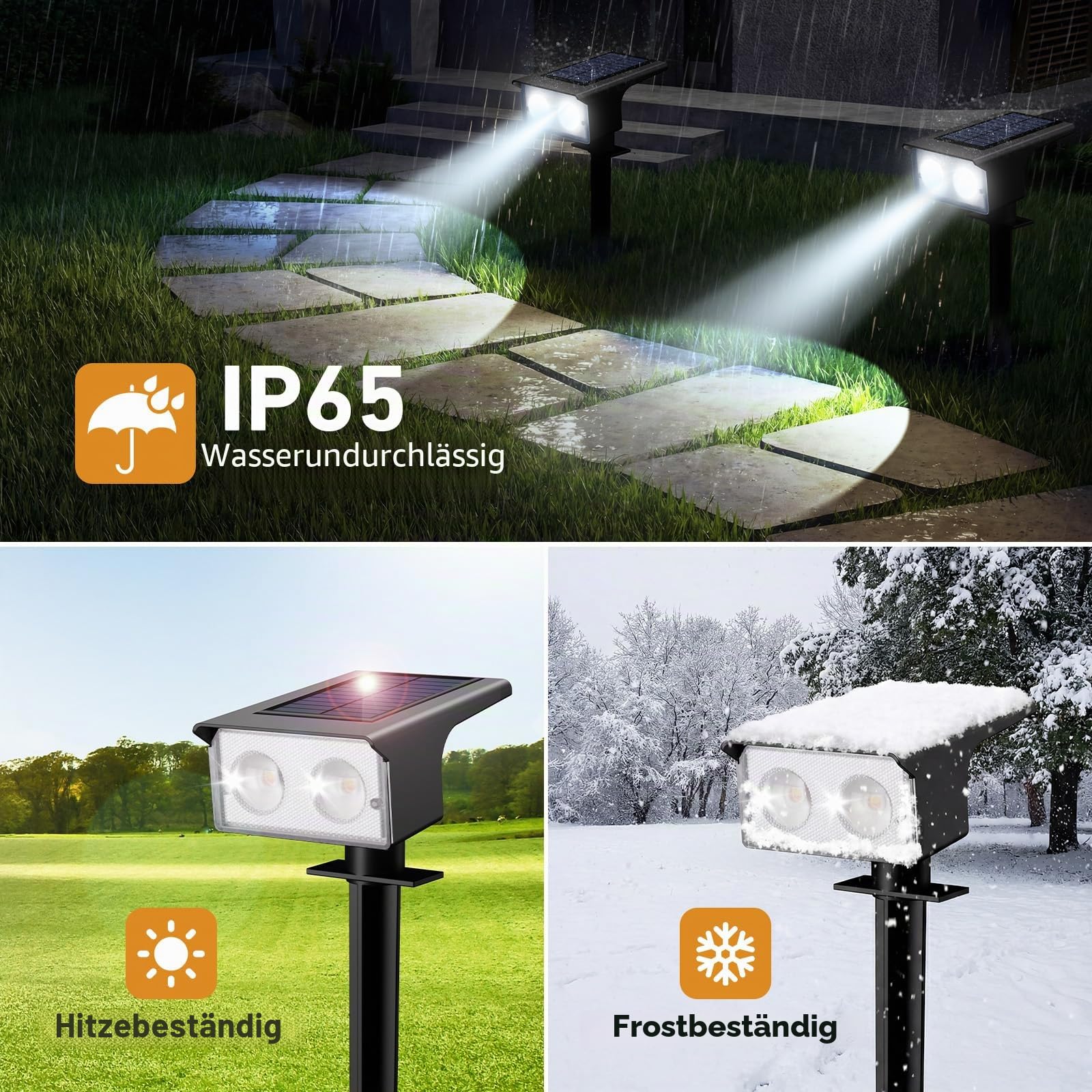 Solarlampen für Außen, 3000/4500/6000K Solarstrahler für Außen Garten 3 Farben IP65 Wasserdicht LED Solar Strahler Gartenleuchten, Solarleuchten für Outdoor Baum Rasen Weg Hof Garage