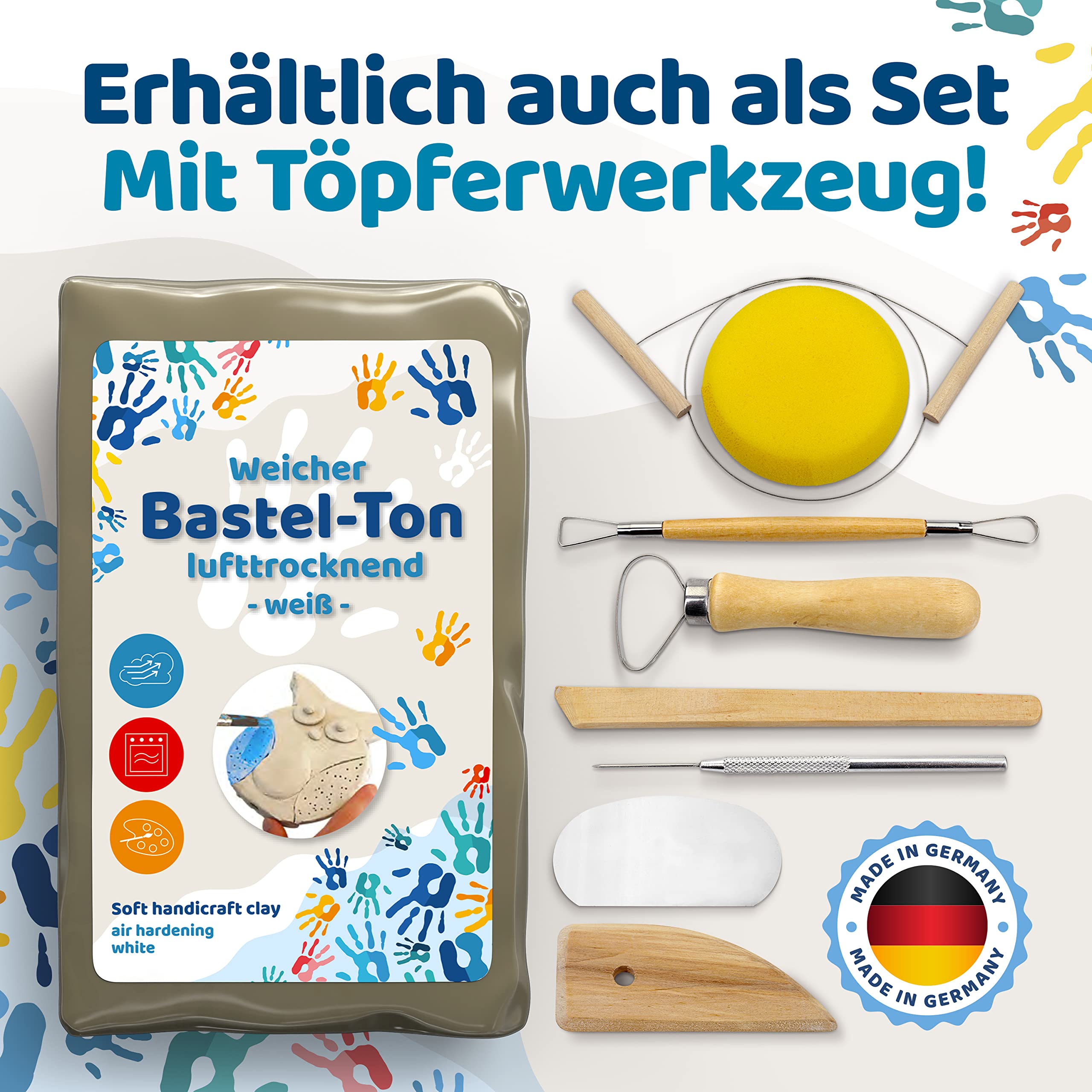 Selbsttrocknender Ton  – Bastelton lufthärtend – extra stabil mit Bindemittel – für Kinder & Einsteiger