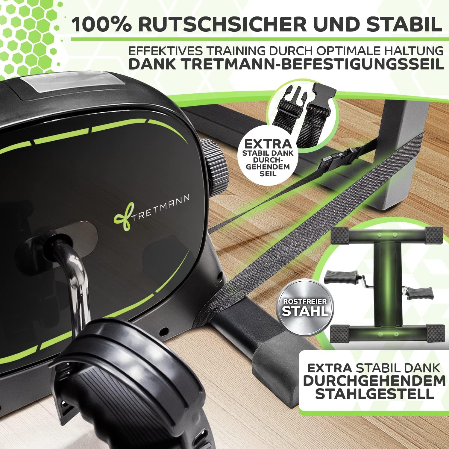 Pedal Trainer Set - Extra stabil & ruhig - Bein Trainer für Senioren / Übungsrad Mini Bike Black Green