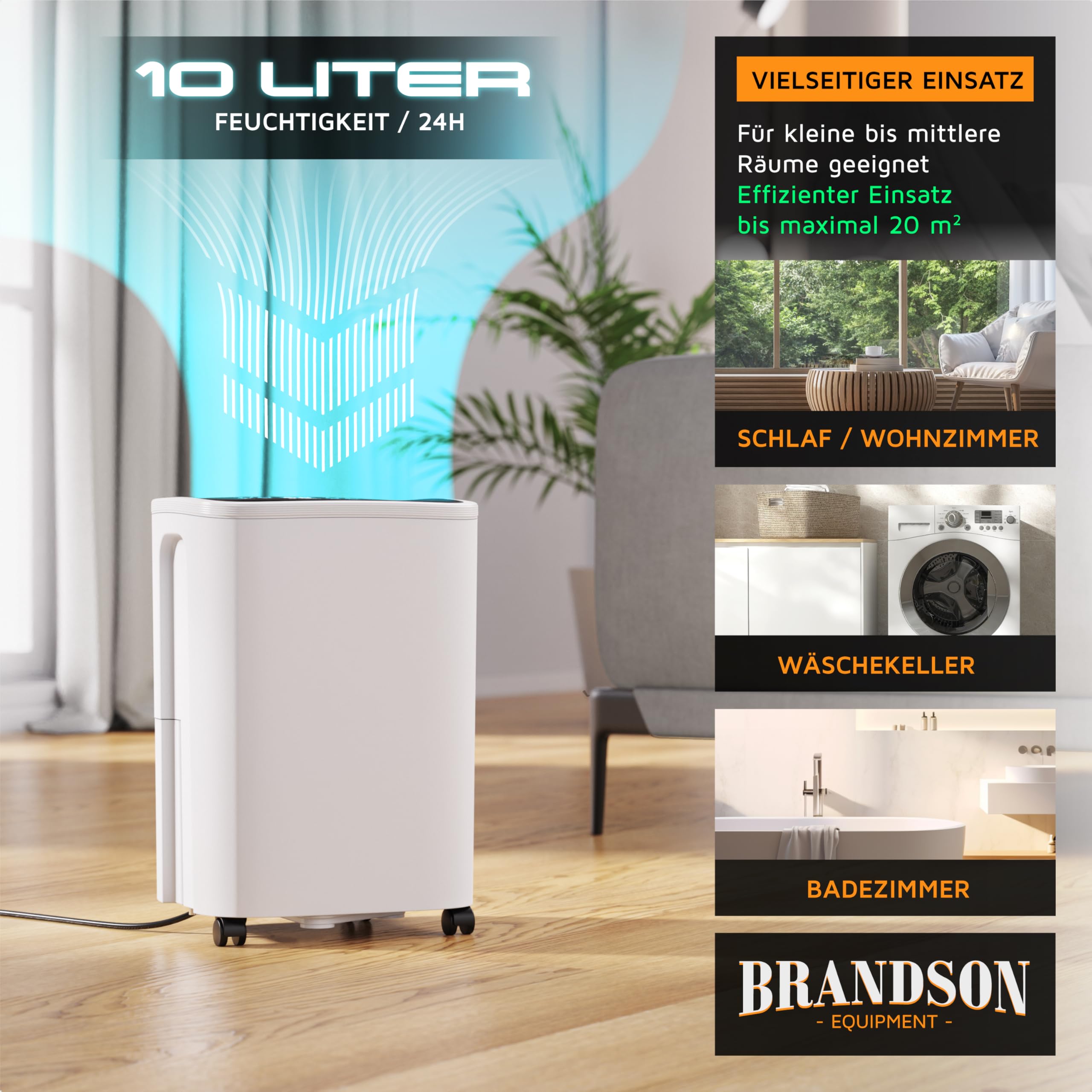 WLAN Luftentfeuchter mit Kompressor elektrisch - 10 Liter - WiFi Dehumidifier Raumentfeuchter – mit App - Schlauch-Entwässerung