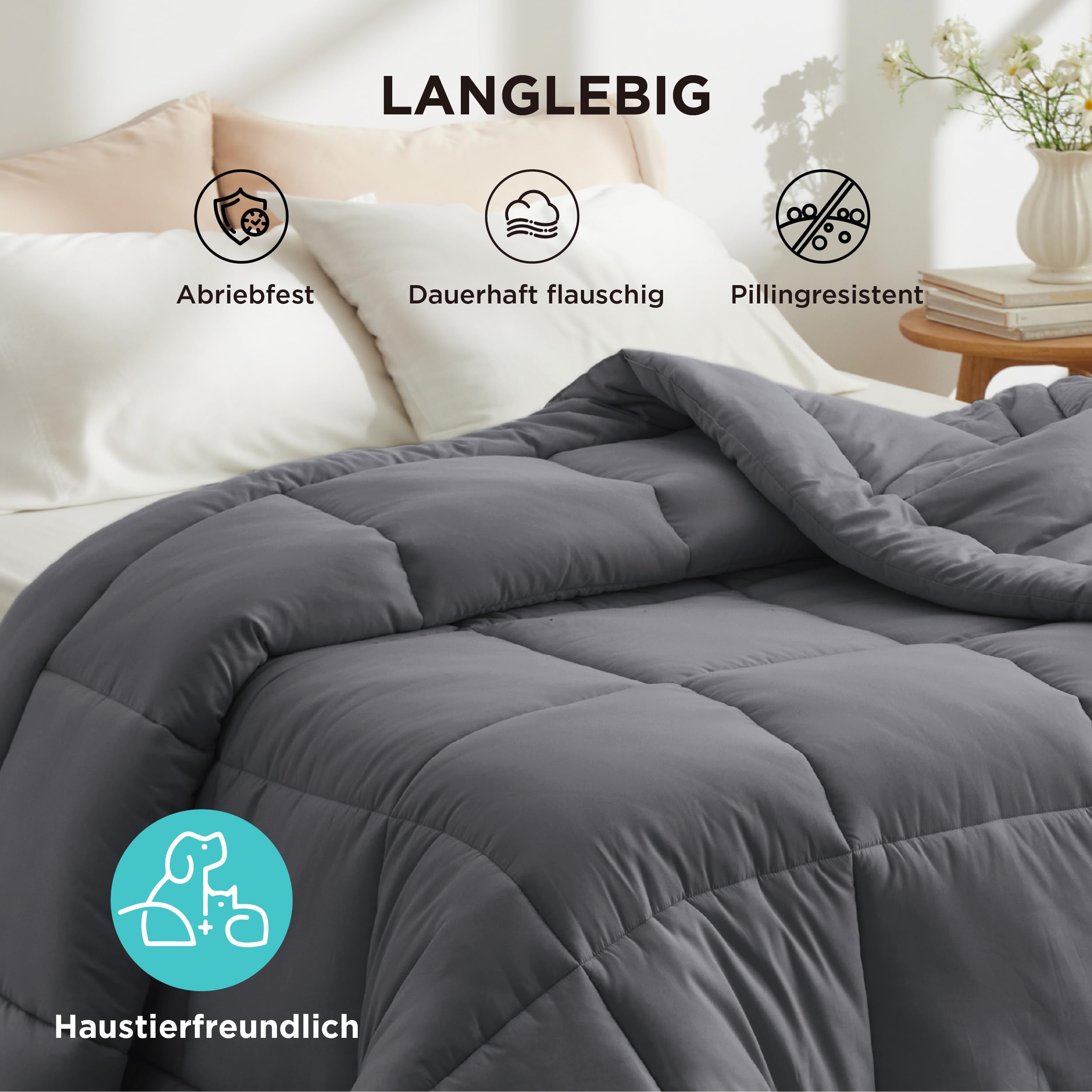 BEDSURE Bettdecke Ohne  - Bettdecke für Allergiker, Warm & Gemütlich Ganzjahresdecke 300GSM Füllung, Waschbare Duvet für 4 Jahreszeiten, Grau/Hellgrau