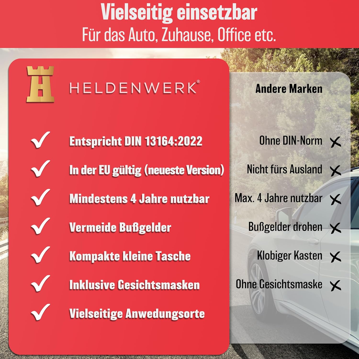 Verbandstasche nach aktueller Norm 2025 - Europaweit Nutzbar - Erste Hilfe Set Auto Verbandskasten DIN 13164:2022 (StVO konform)