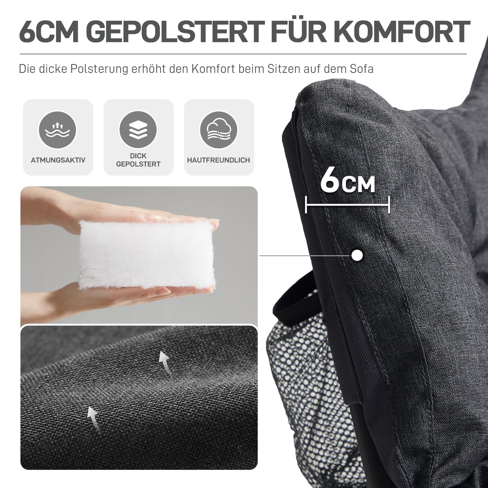 Campingstuhl Faltbar 124CM Breit Campingsofa für 2 Personen Faltsofa 320KG Belastbar, Campingcouch Dick Gepolstert Klappstuhl XXL 2 Sitzer Hohe Lehne für Outdoor Garten Balkon Indoor