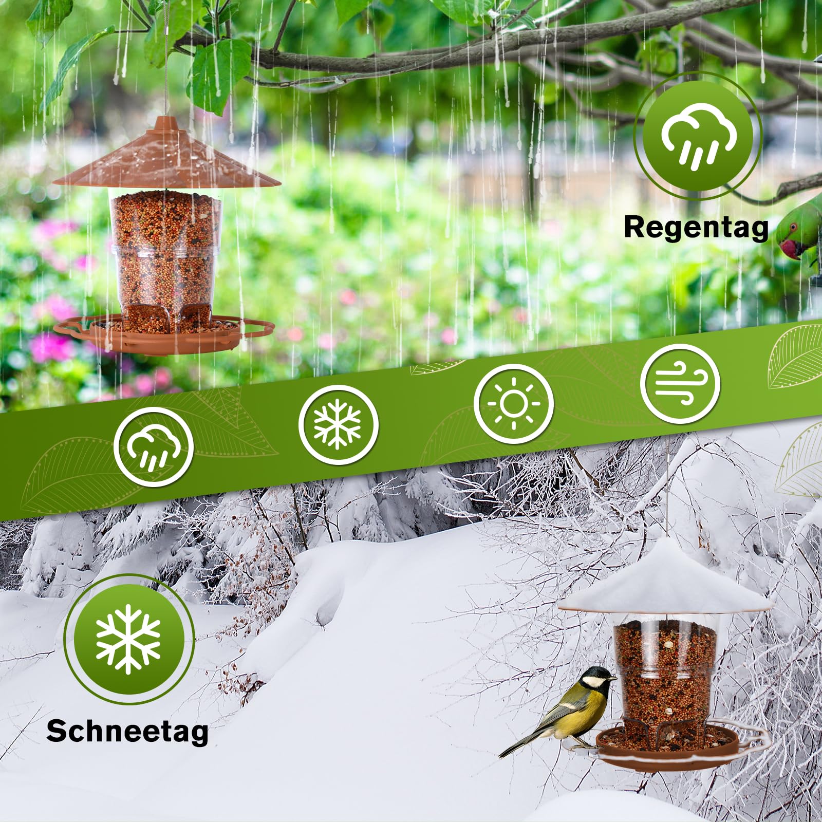 Hängendes Vogelhäuschen, 820 ml Faltbarer Hängevogelhäuschen, Vogelhäuschen zum aufhängen, Wetterfest, Plastikfütterungshaus für Vögel, Geeignet für Balkon, Garten